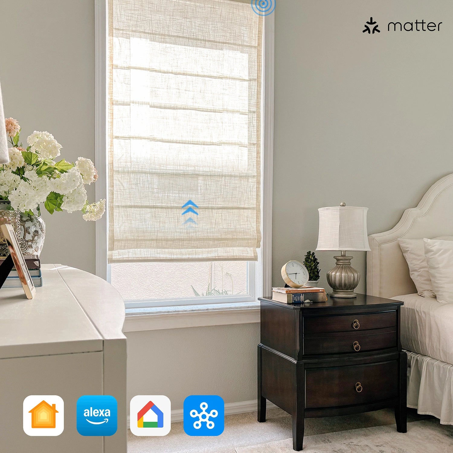 Miravel Smart Motorized Linen Blend Sheer Roman Shades