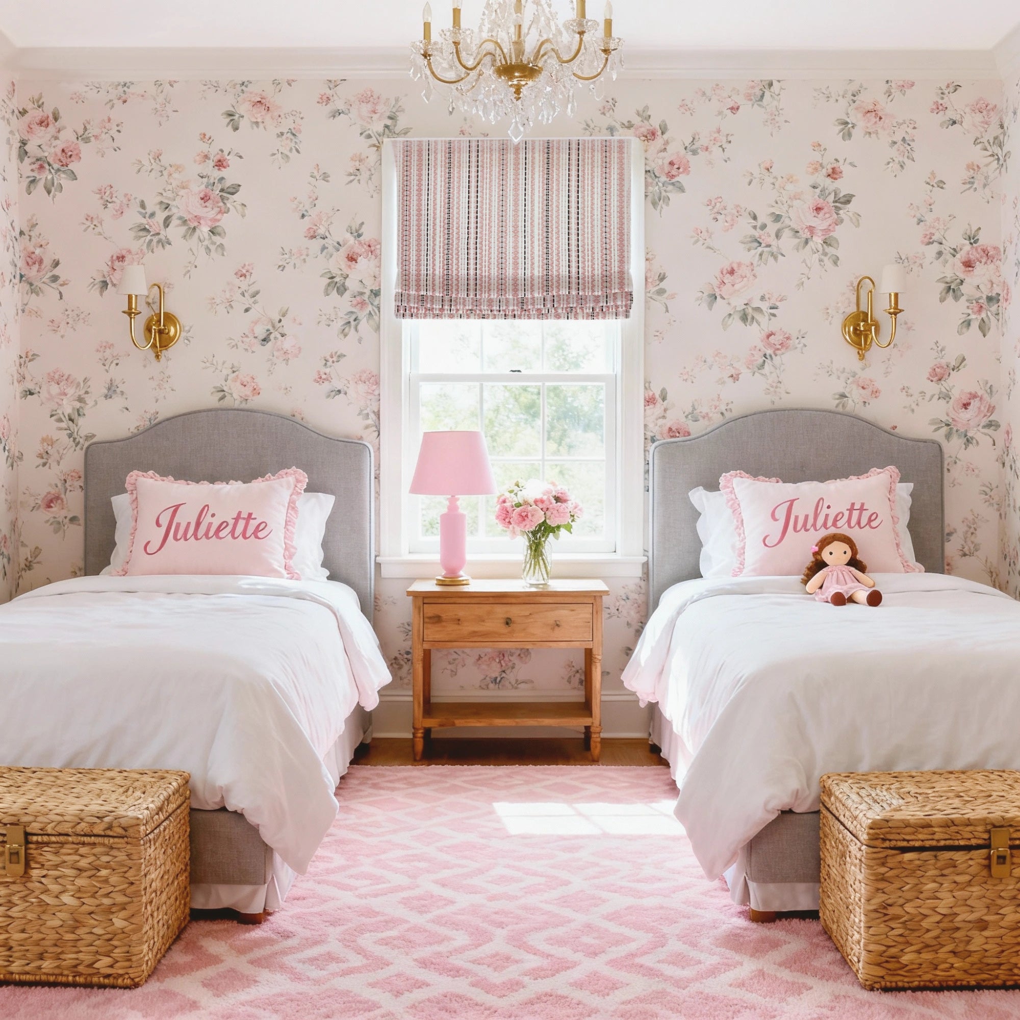 Nolara Pink & Black Boho Geometric Jacquard Curtains with Vertical Stripes Roman Shades