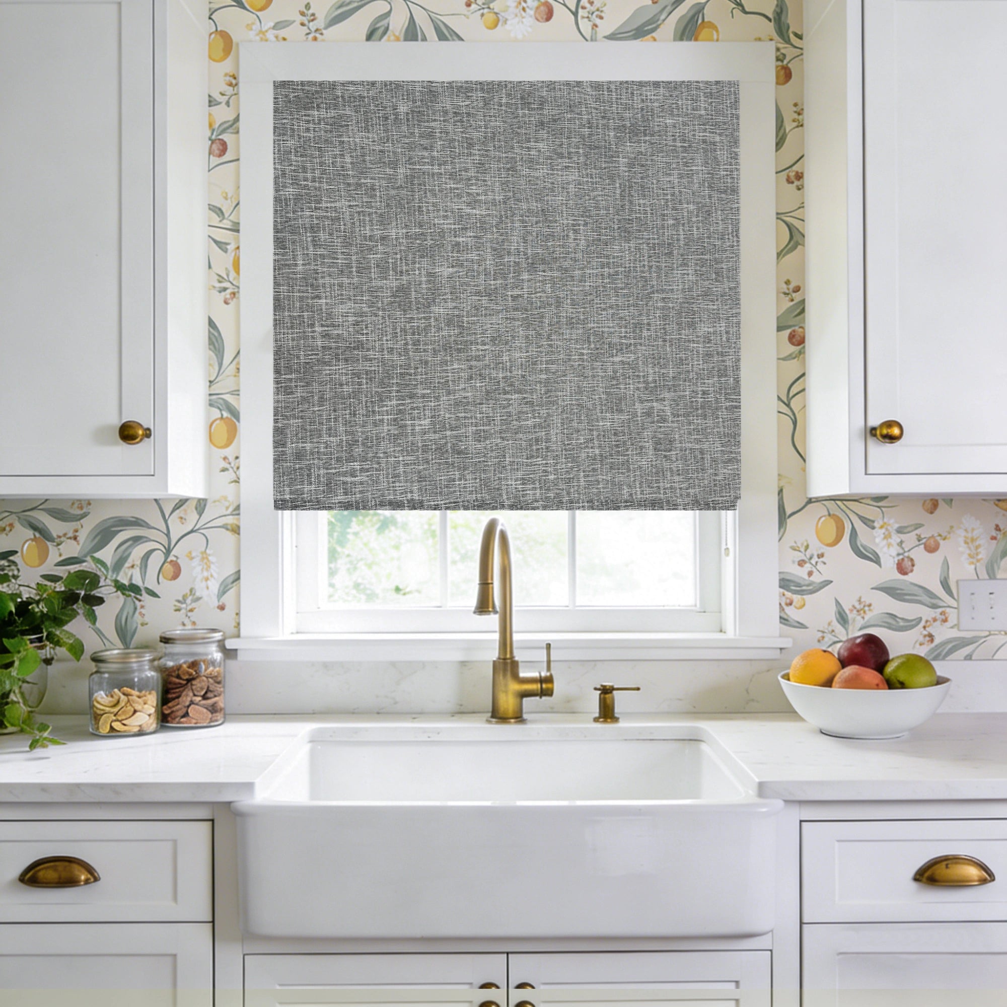 Nolissa Cotton Blend 100% Blackout Crossweave Textured Roman Shades: Image 16956-13_scene_1 showcases the roman shade with premium crossweave texture, 100% blackout cotton blend fabric and elegant home scene display.