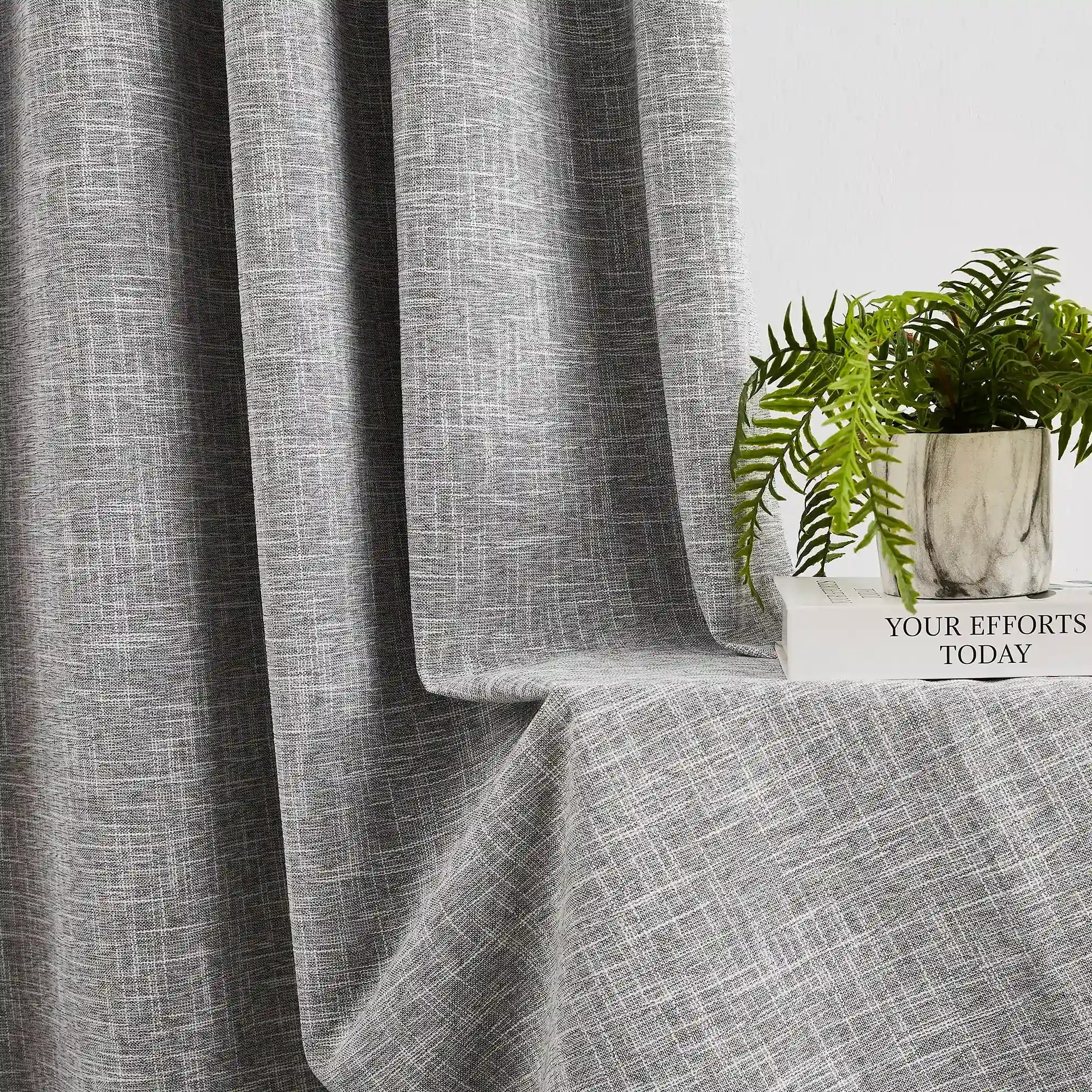 Nolissa Cotton Blend 100% Blackout Crossweave Textured Curtains