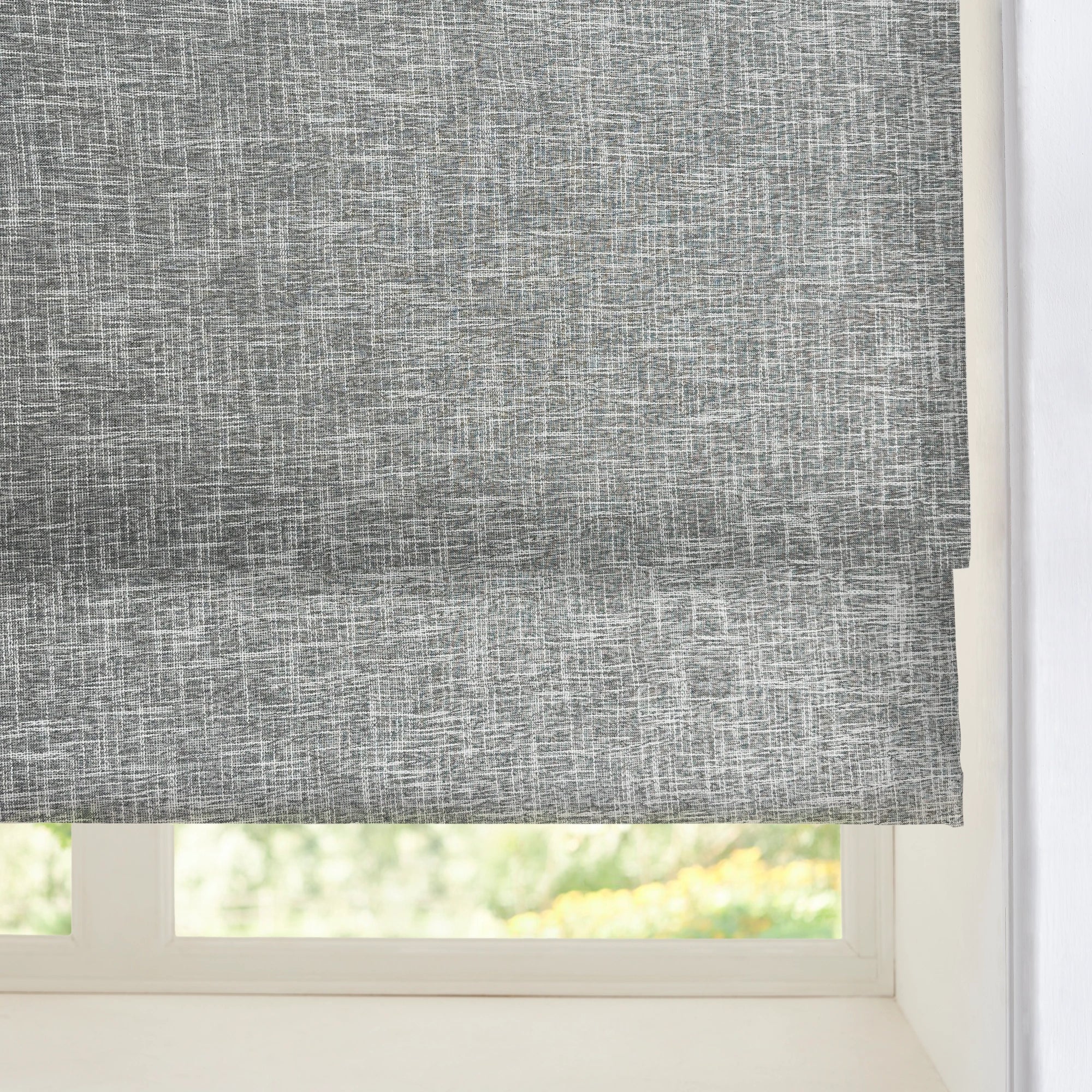 Nolissa Cotton Blend 100% Blackout Crossweave Textured Roman Shades: Image 16956-13_scene_4 showcases the roman shade with premium crossweave texture, 100% blackout cotton blend fabric and elegant home scene display.