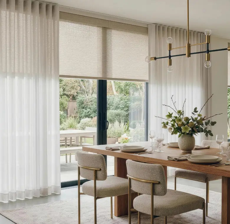 Elegant dining room curtains in linen or velvet, enhancing your dining space with style.
