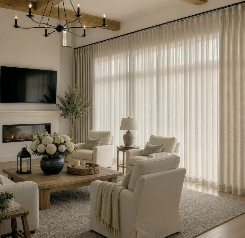 Linen curtains in breathable, natural fabrics, perfect for a relaxed and airy ambiance.