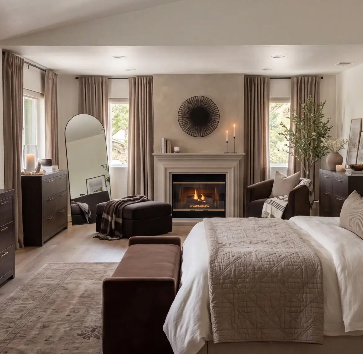 Cozy bedroom curtains in blackout fabrics, ensuring a restful and dark sleep environment.