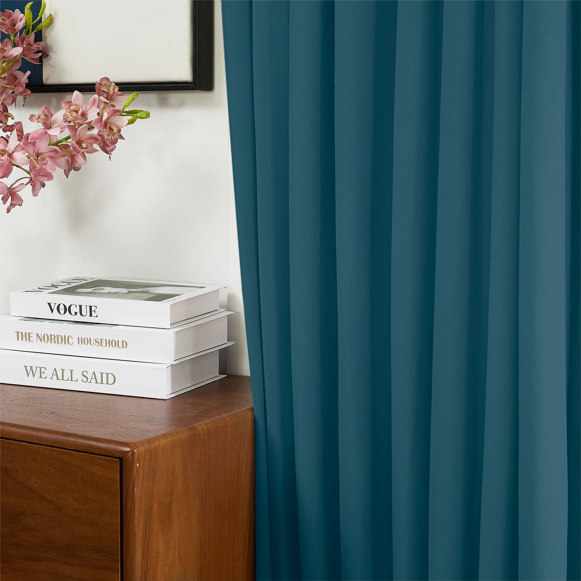 Selene Velvet Curtains for Room Darkening - Luxurious Drapes J803-55_scene_4 showcasing elegant drape effect, soft velvet texture and cozy modern home interior ambiance