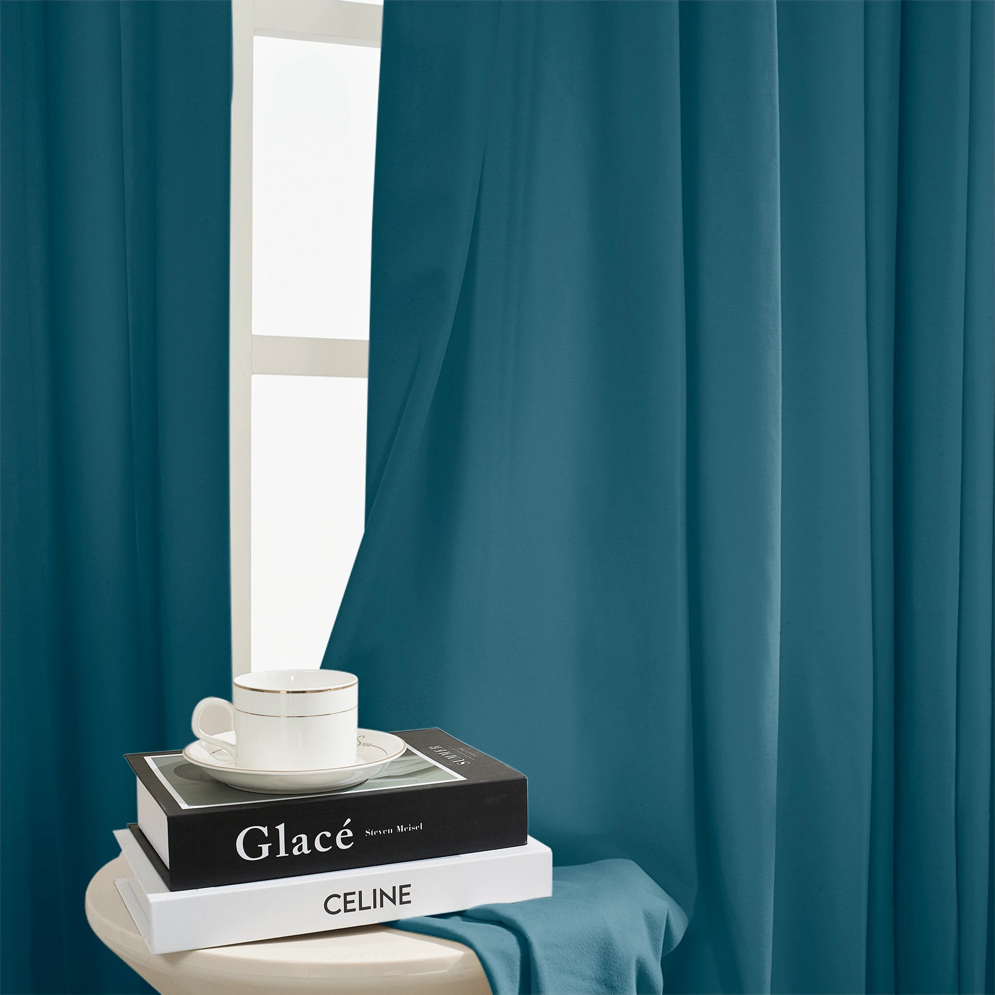 Selene Velvet Curtains for Room Darkening - Luxurious Drapes J803-55_scene_6 showcasing elegant drape effect, soft velvet texture and cozy modern home interior ambiance