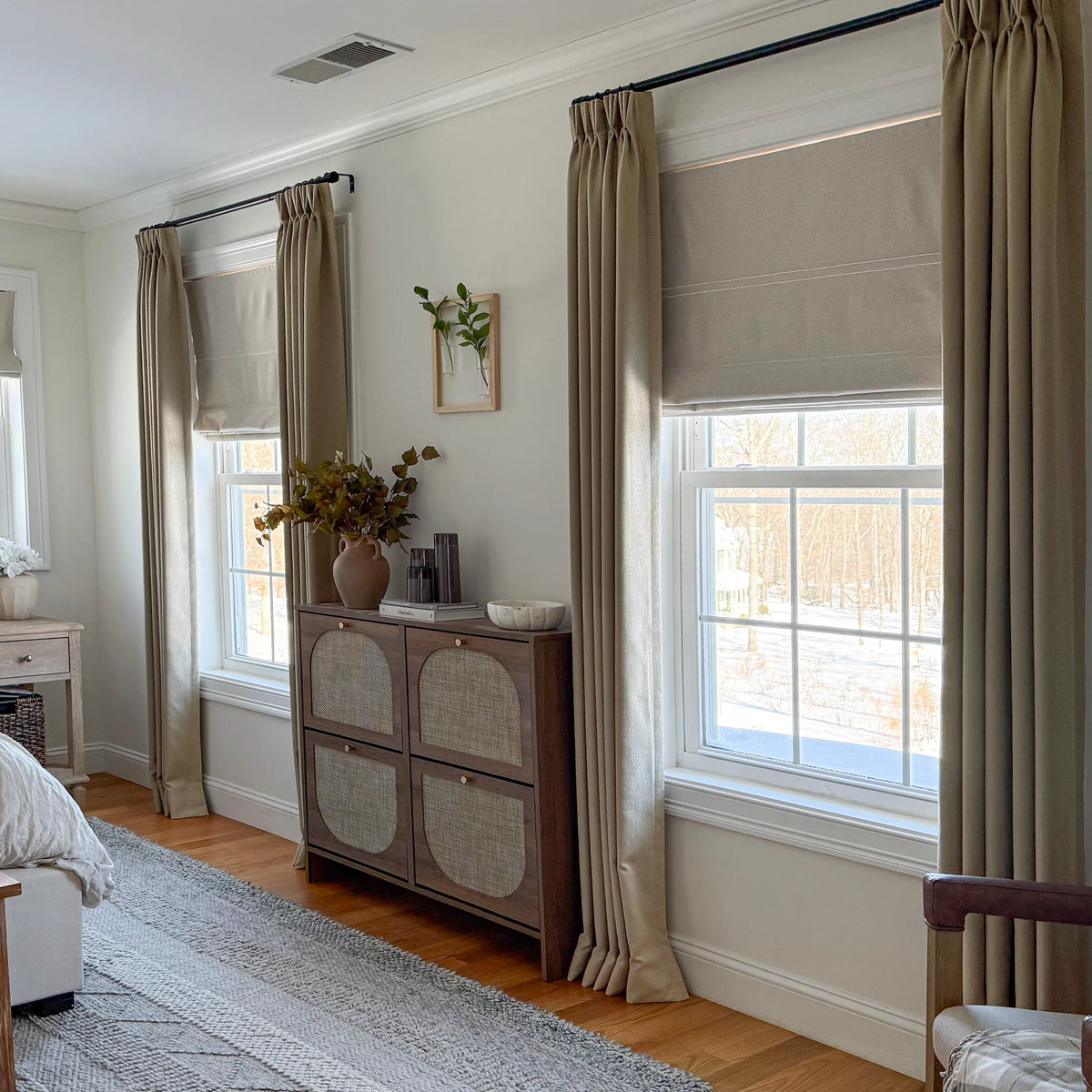 Seraphine 9013-20 linen texture curtains with light filtering and soft drapery showcased in  bedroom