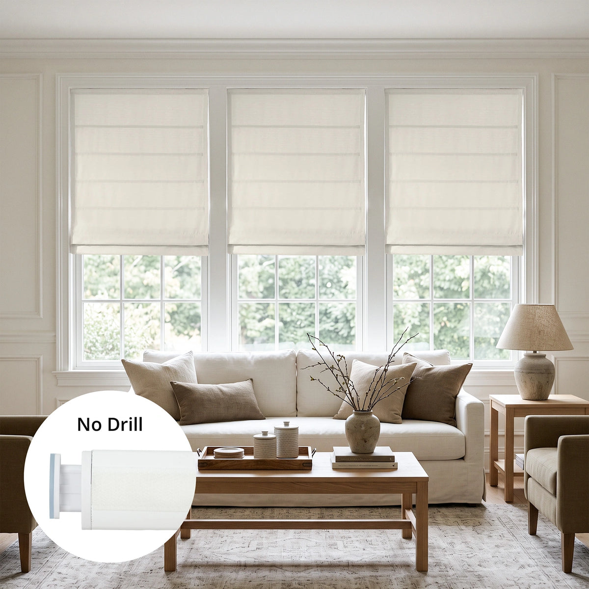 Seraphine No-Drill Linen Texture Roman Shades