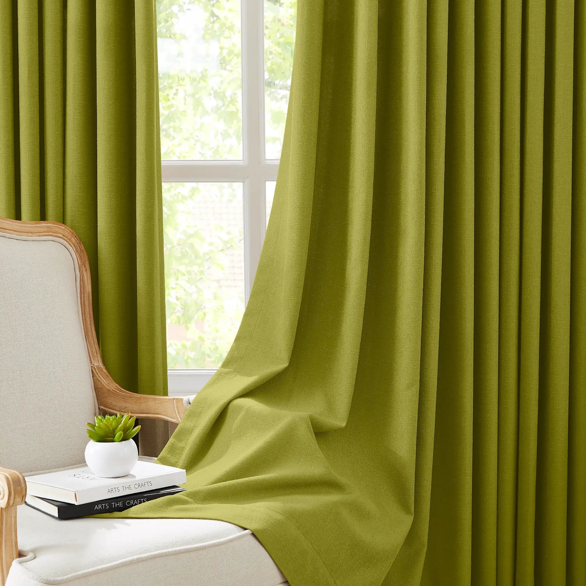 Seraphine linen texture curtains detail showing light filtering feature and soft drapery texture