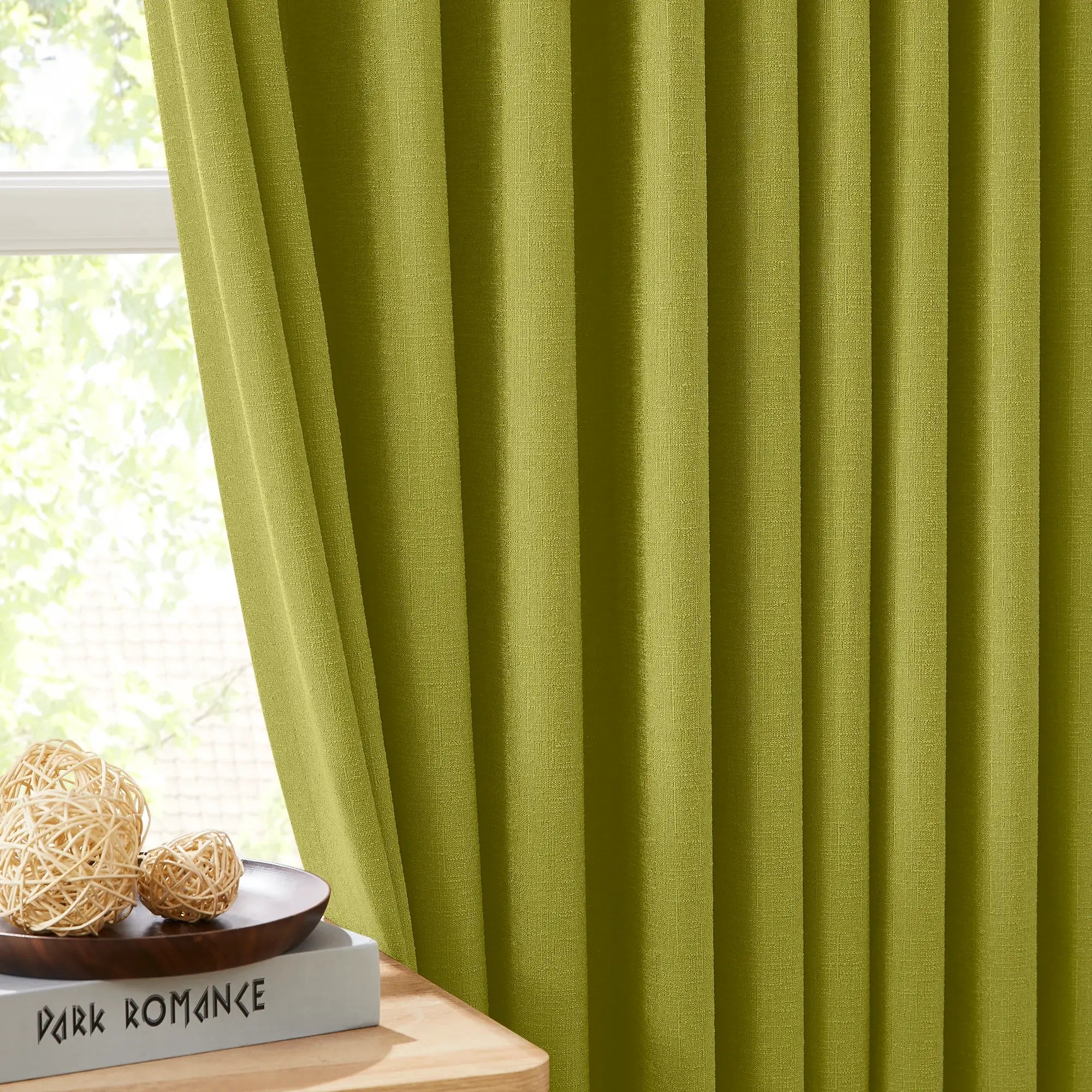 Seraphine 9013-8 linen texture curtains with light filtering and soft drapery showcased in  bedroom