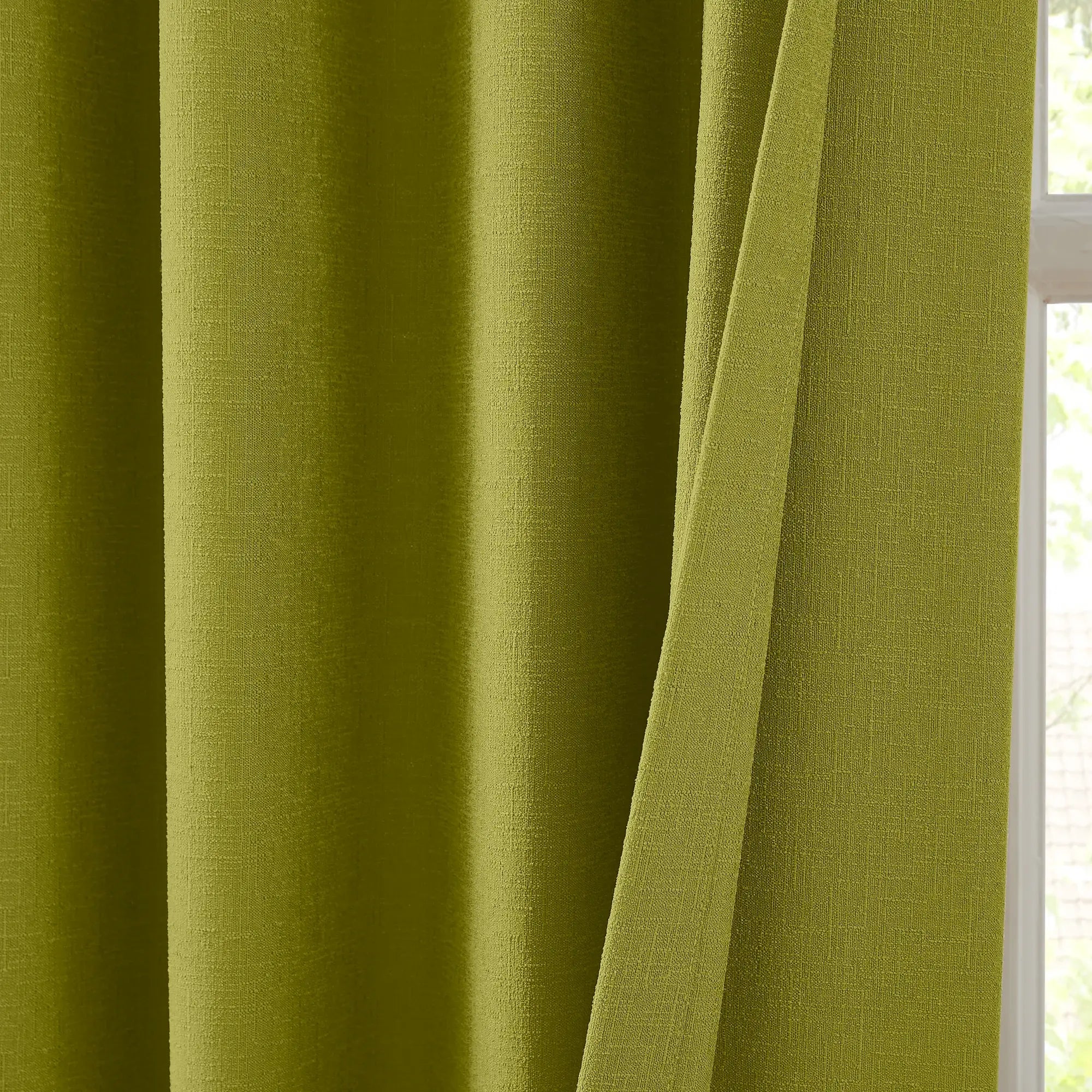 Seraphine linen texture curtains front and back detail showing light filtering feature and soft drapery texture