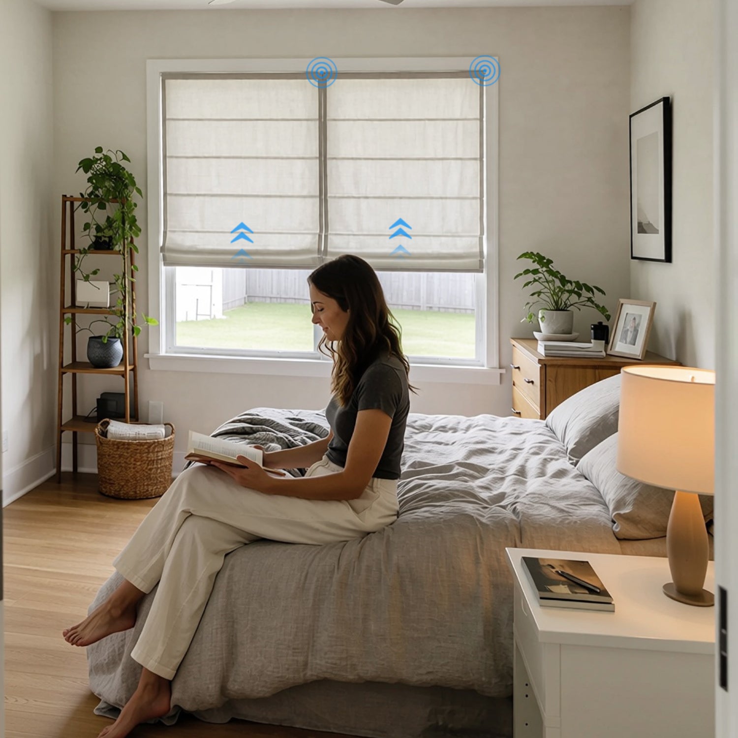 Seraphine Smart Motorized Cross Linen Texture Roman Shades