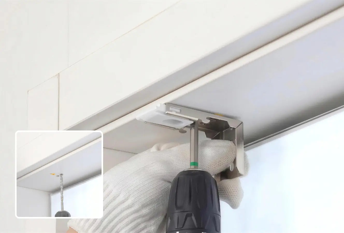 Ceiling light fixture with a close-up inset showing the bulb inside.