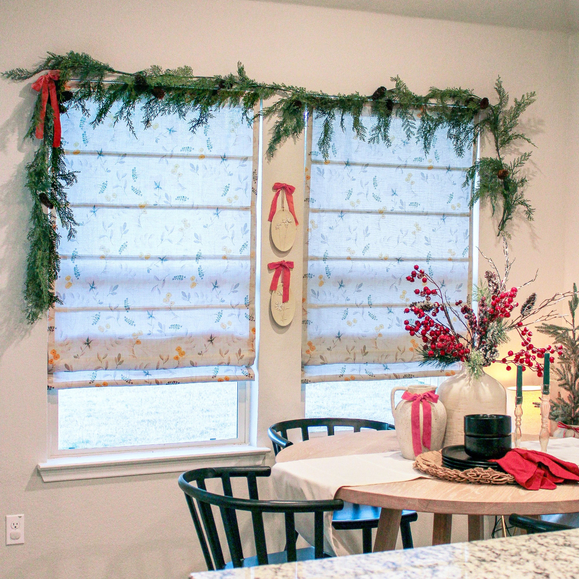 Sylviana Yellow Wildflowers Linen Textured  Roman Shades for Large Windows