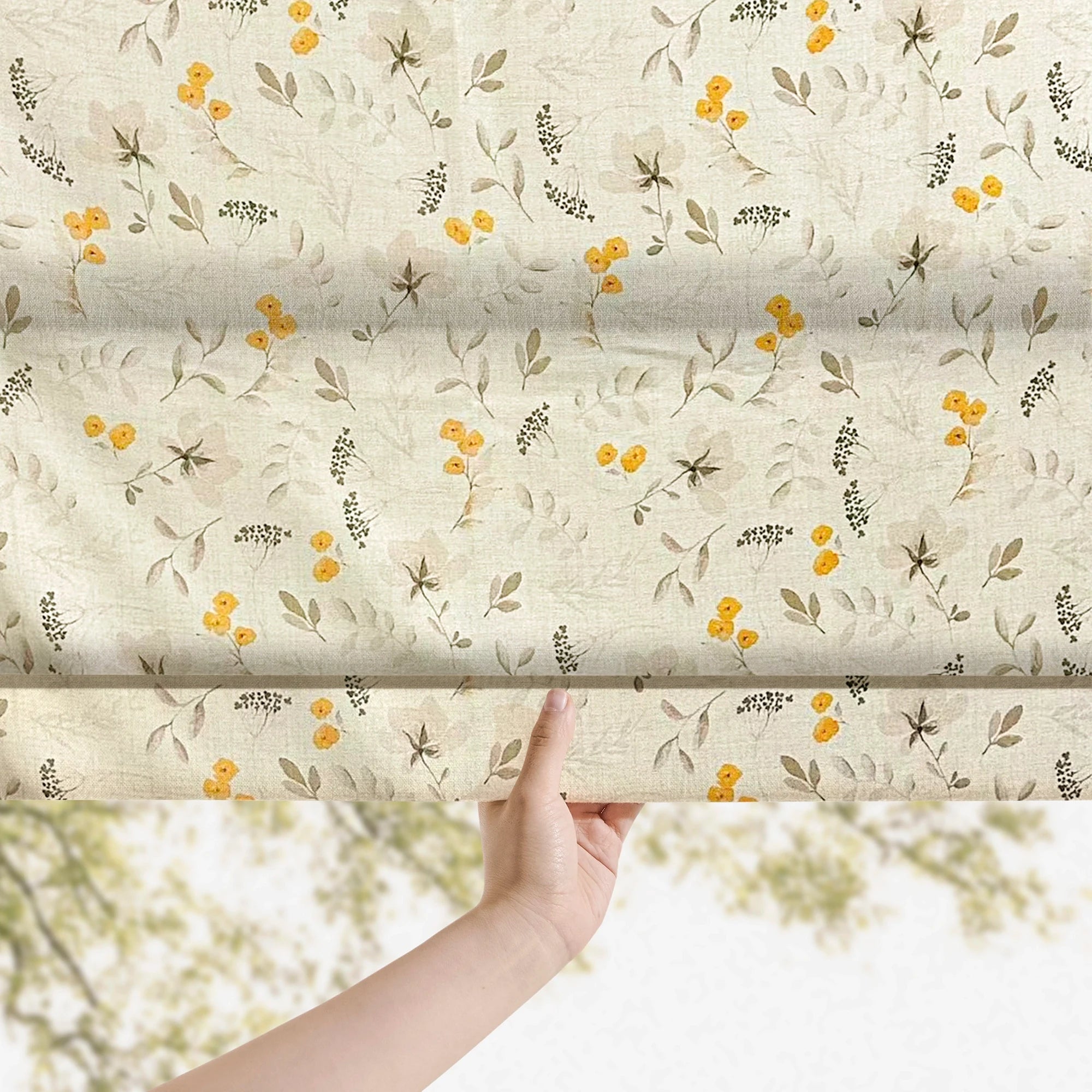 Sylviana Yellow Wildflowers Linen Textured  Roman Shades for Large Windows