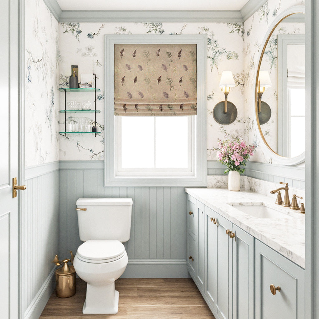 Valora Fern Embroidered Leaf Linen Textured Roman Shades