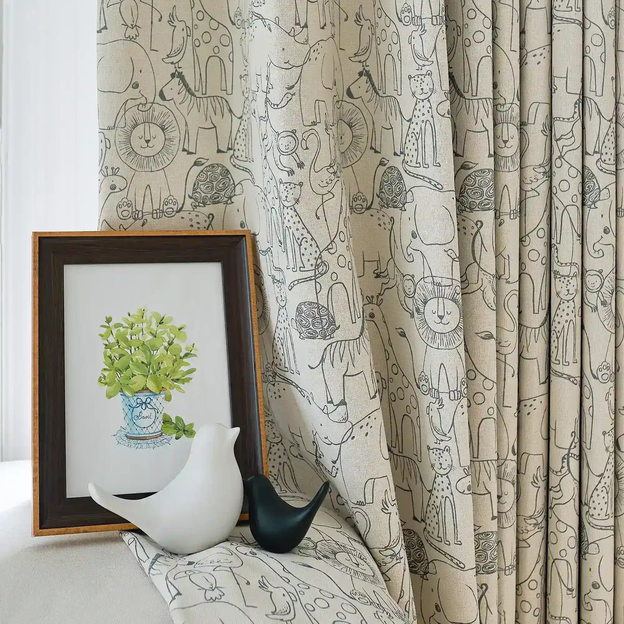 Wynara Black Safari Animal Sketch Blackout Drapes