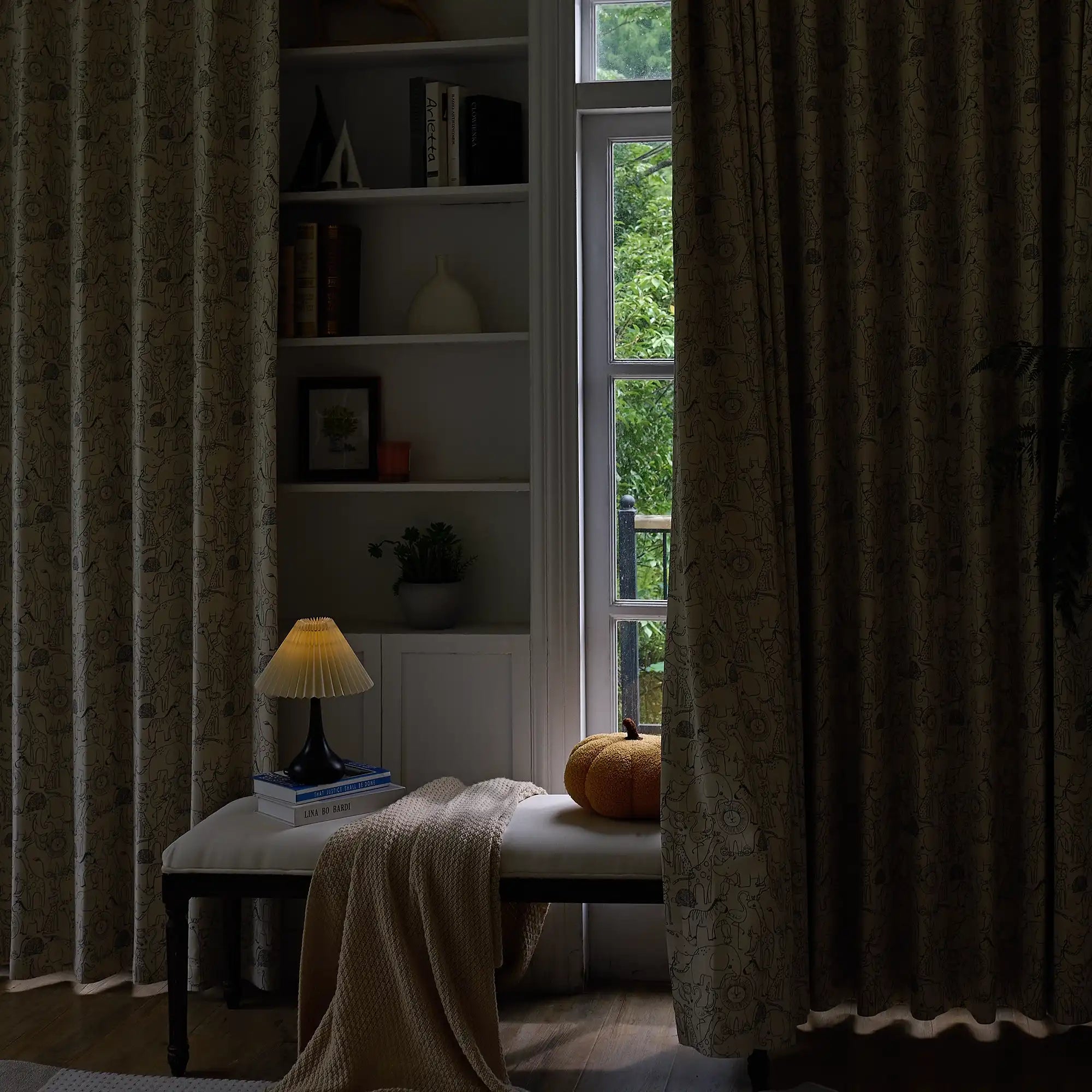 Wynara Black Safari Animal Sketch Blackout Drapes