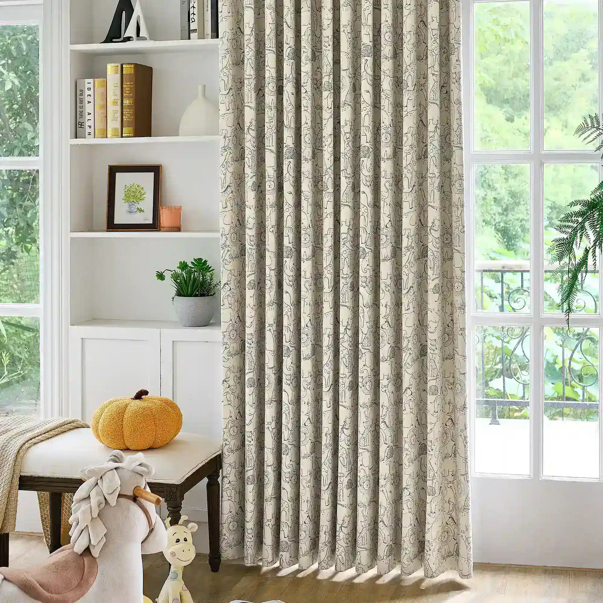 Wynara Black Safari Animal Sketch Blackout Drapes