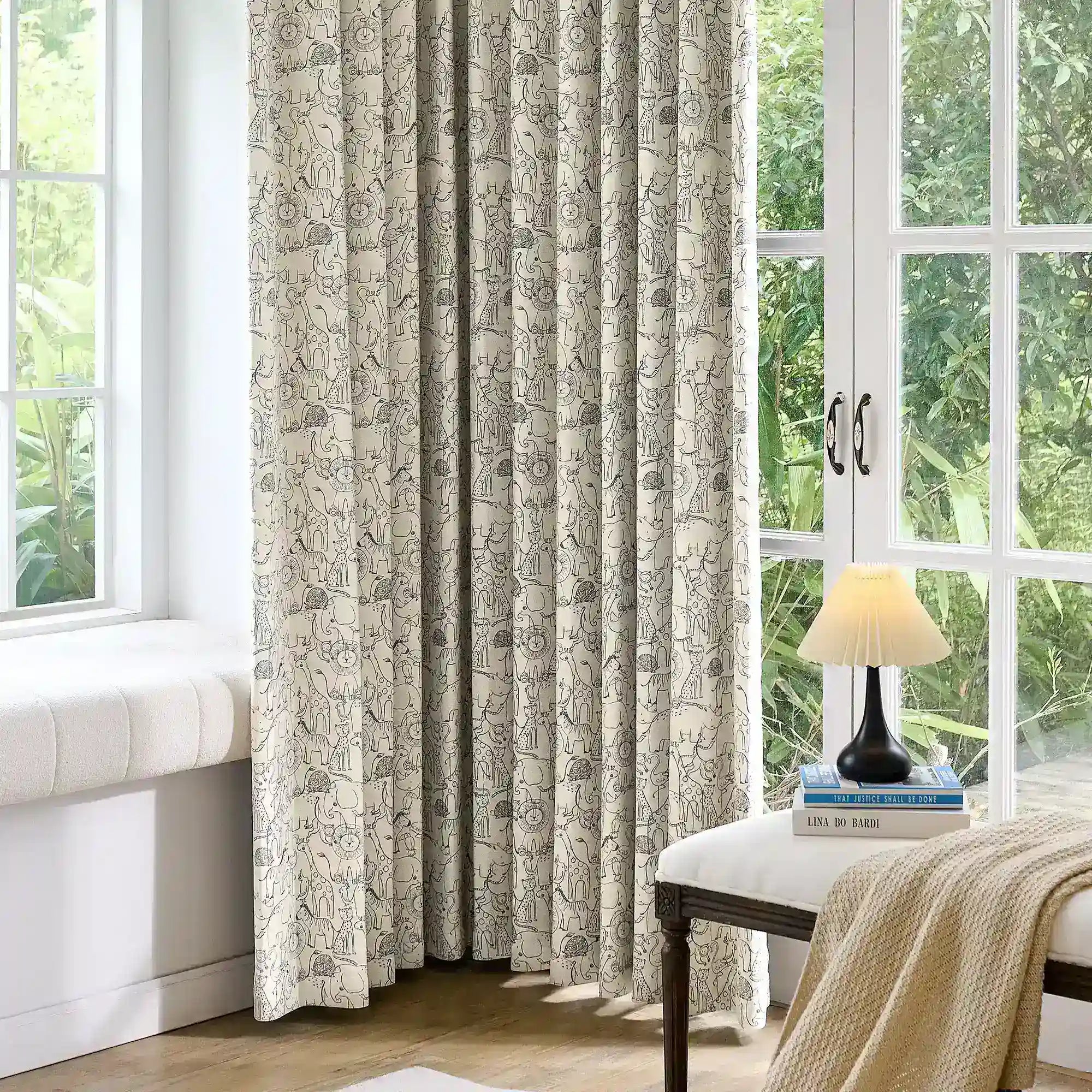 Wynara Black Safari Animal Sketch Blackout Drapes