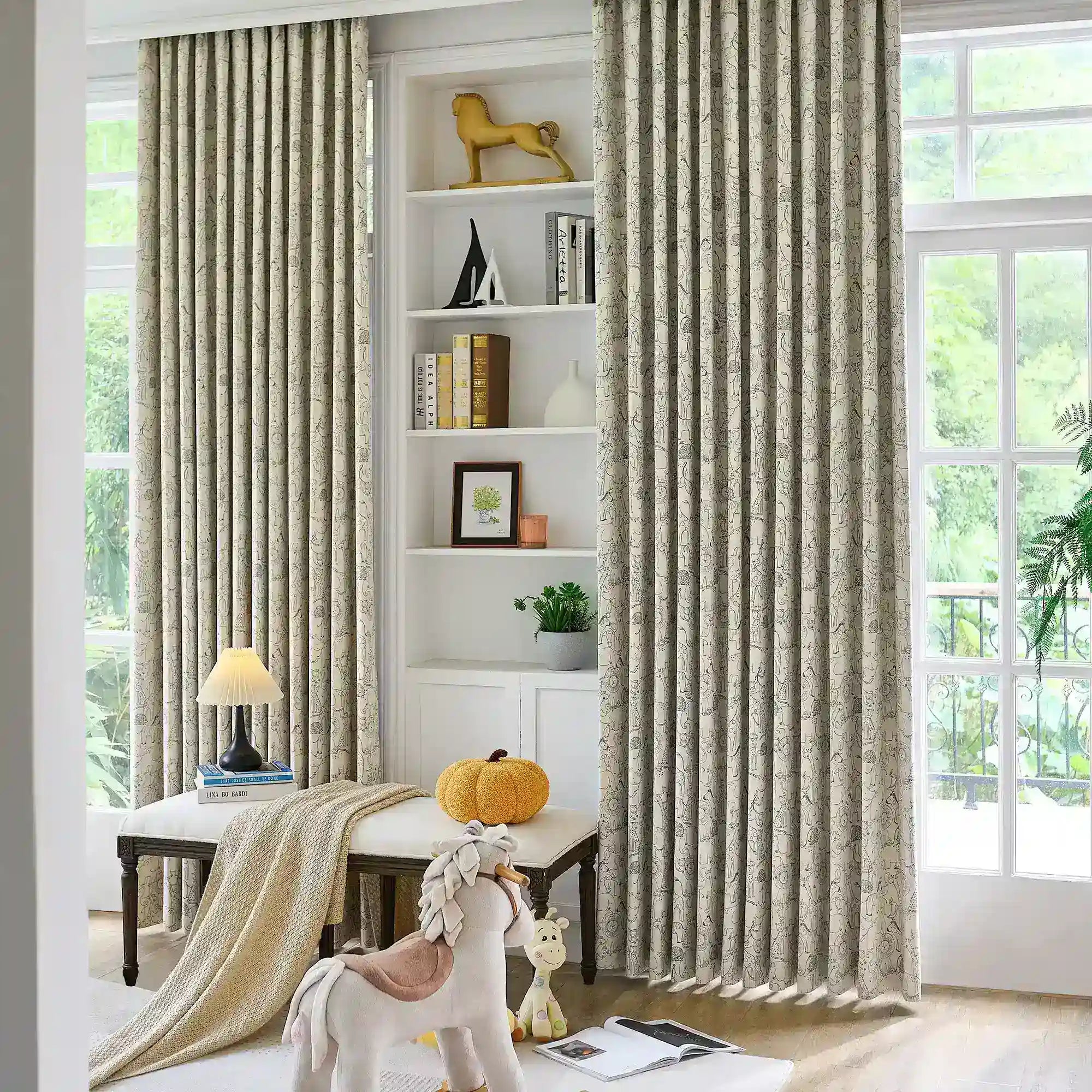 Wynara Black Safari Animal Sketch Blackout Drapes