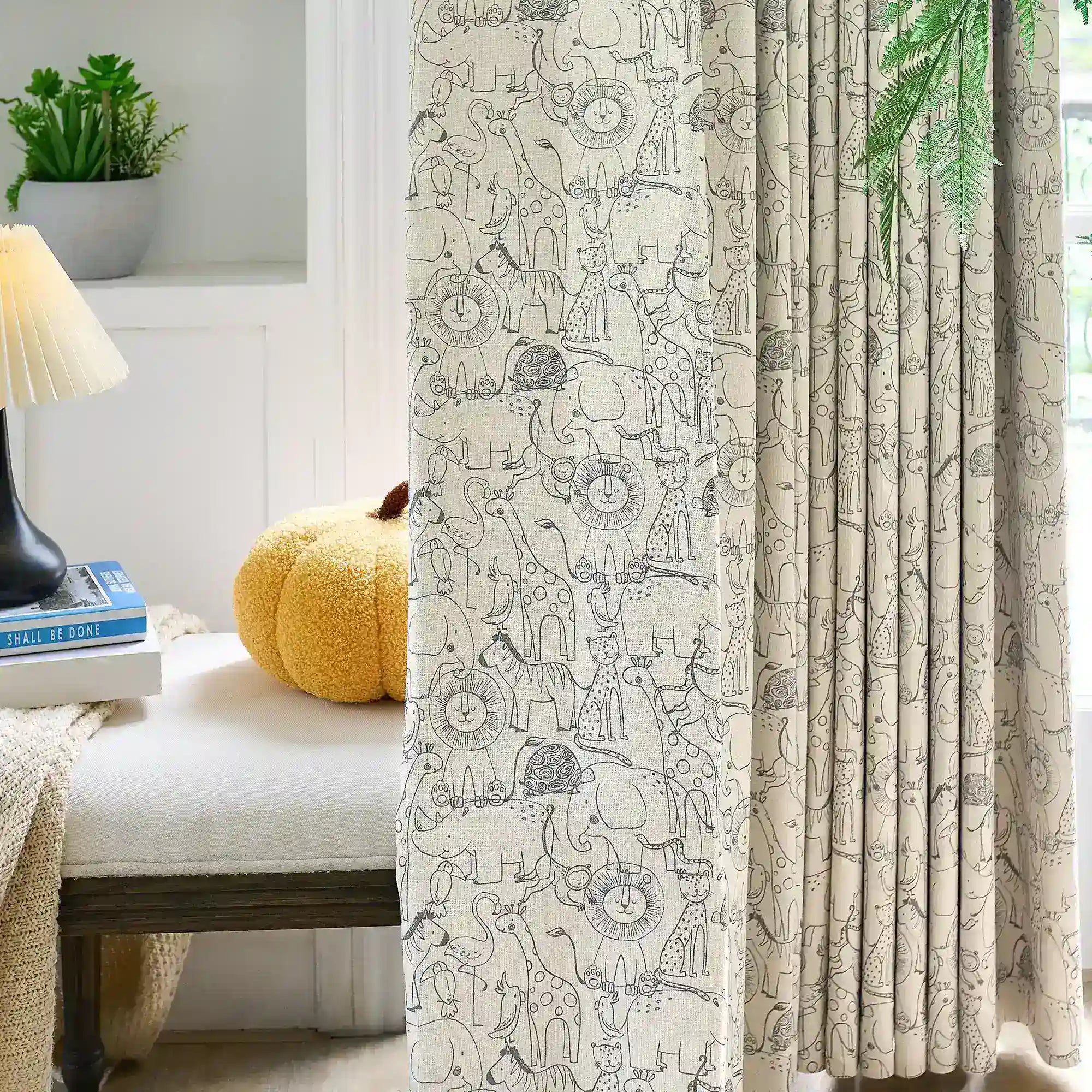 Wynara Black Safari Animal Sketch Blackout Drapes