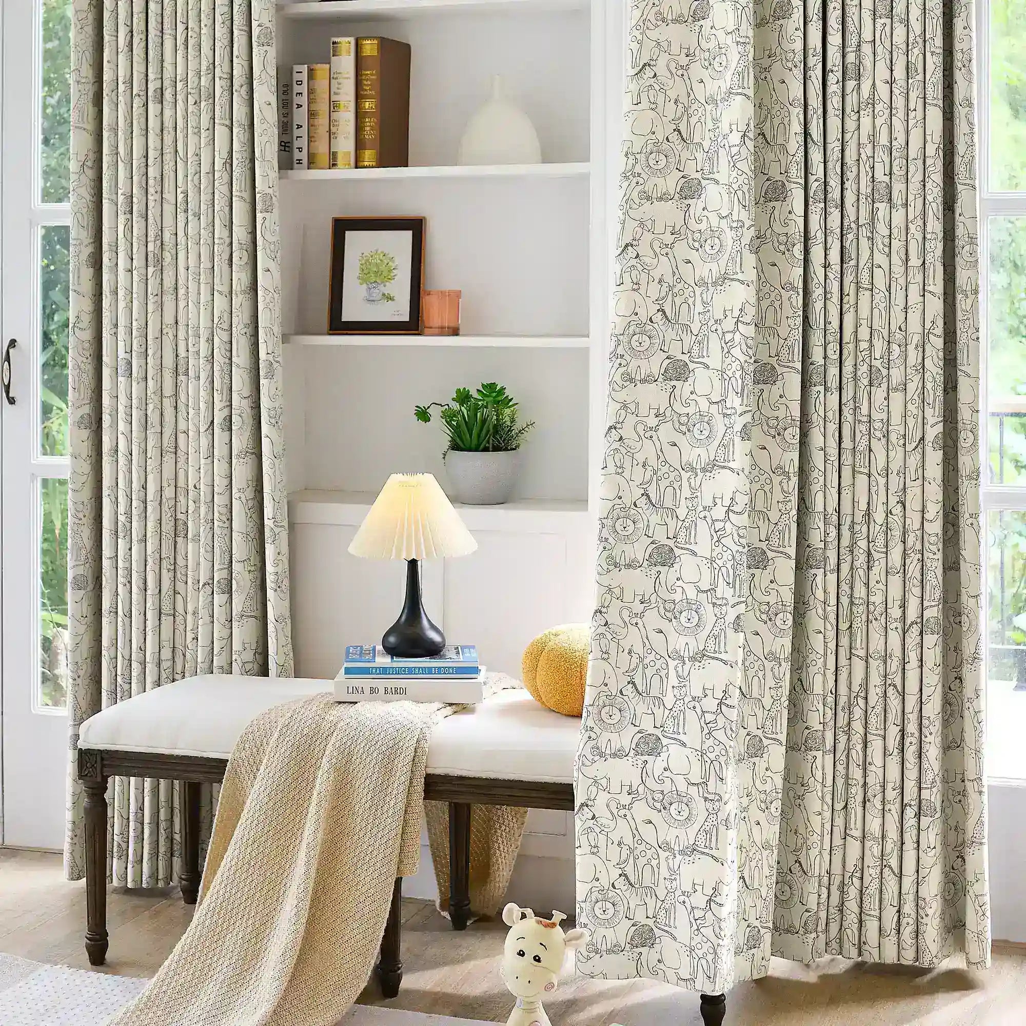 Wynara Black Safari Animal Sketch Blackout Drapes