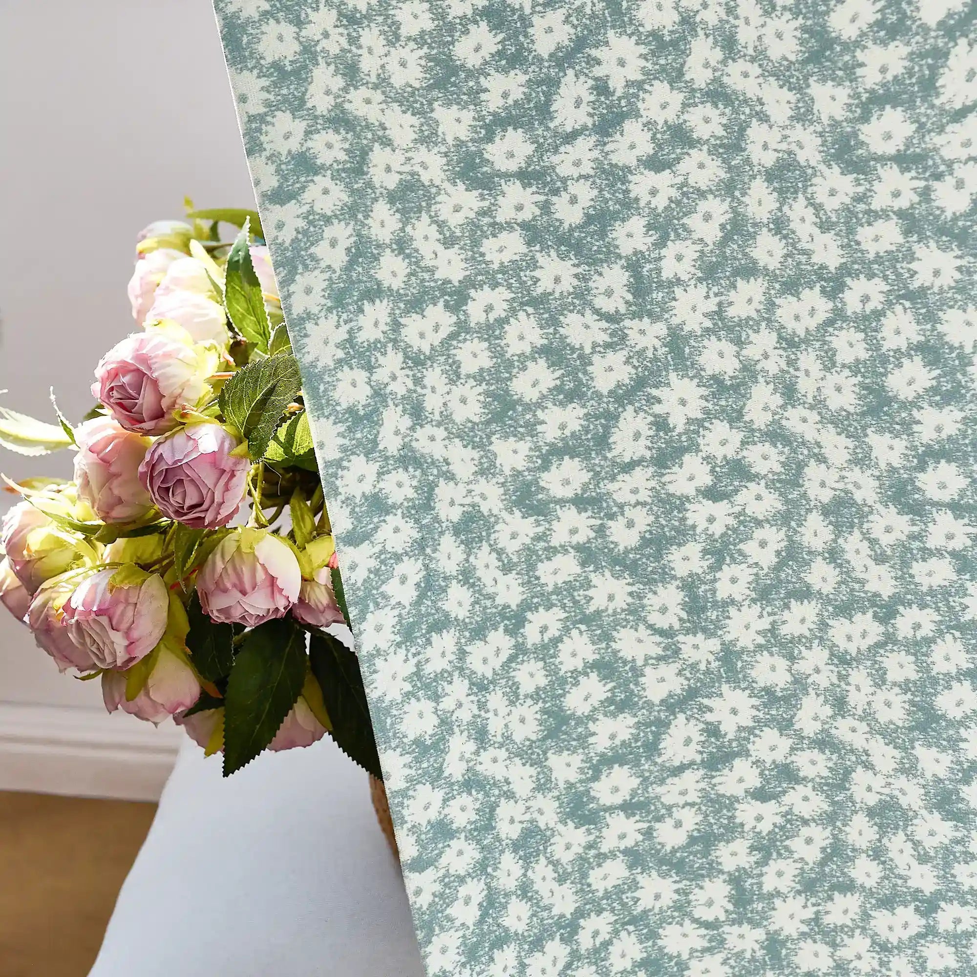 Xanthe Teal Daisy Floral Print Blackout Drapes
