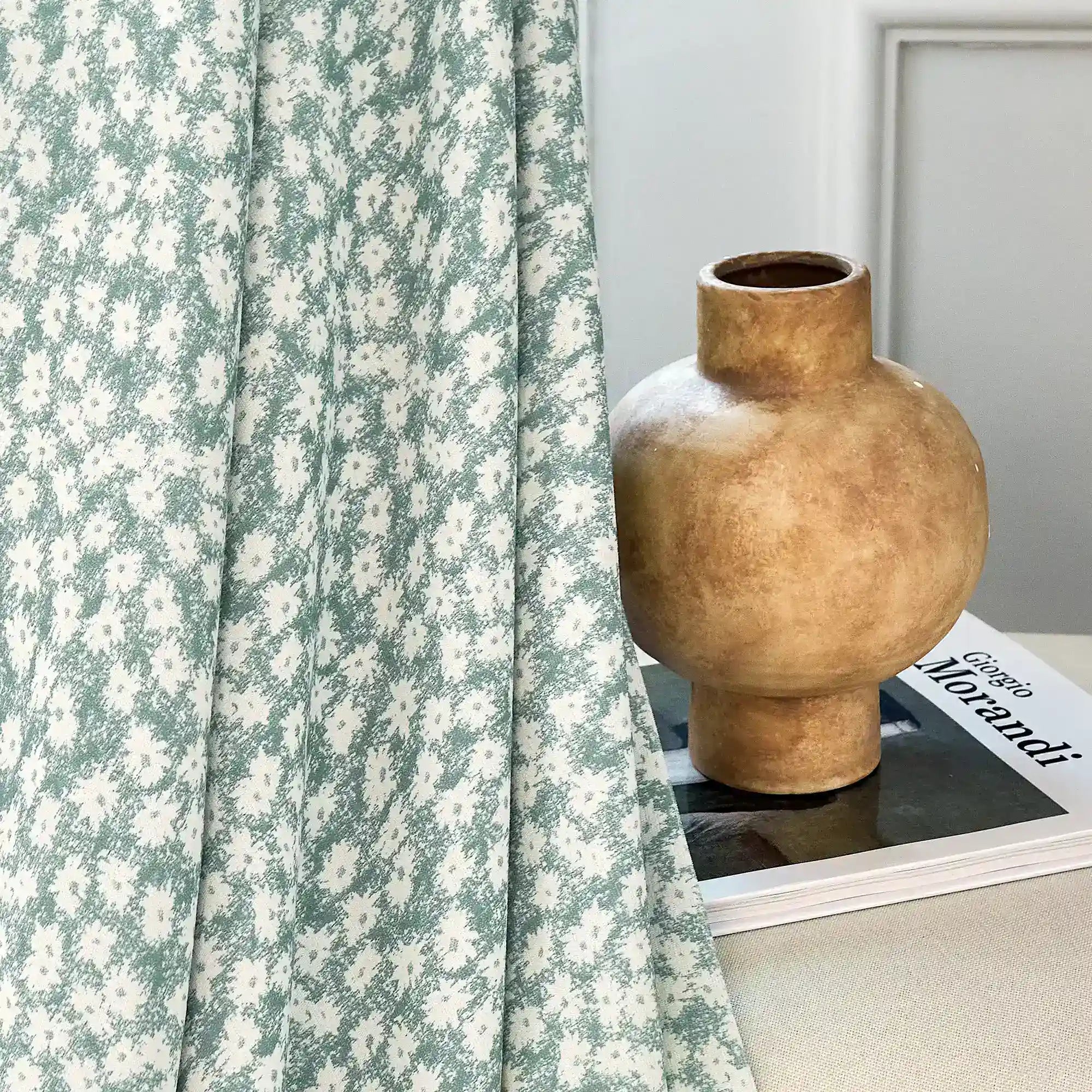 Xanthe Teal Daisy Floral Print Blackout Drapes