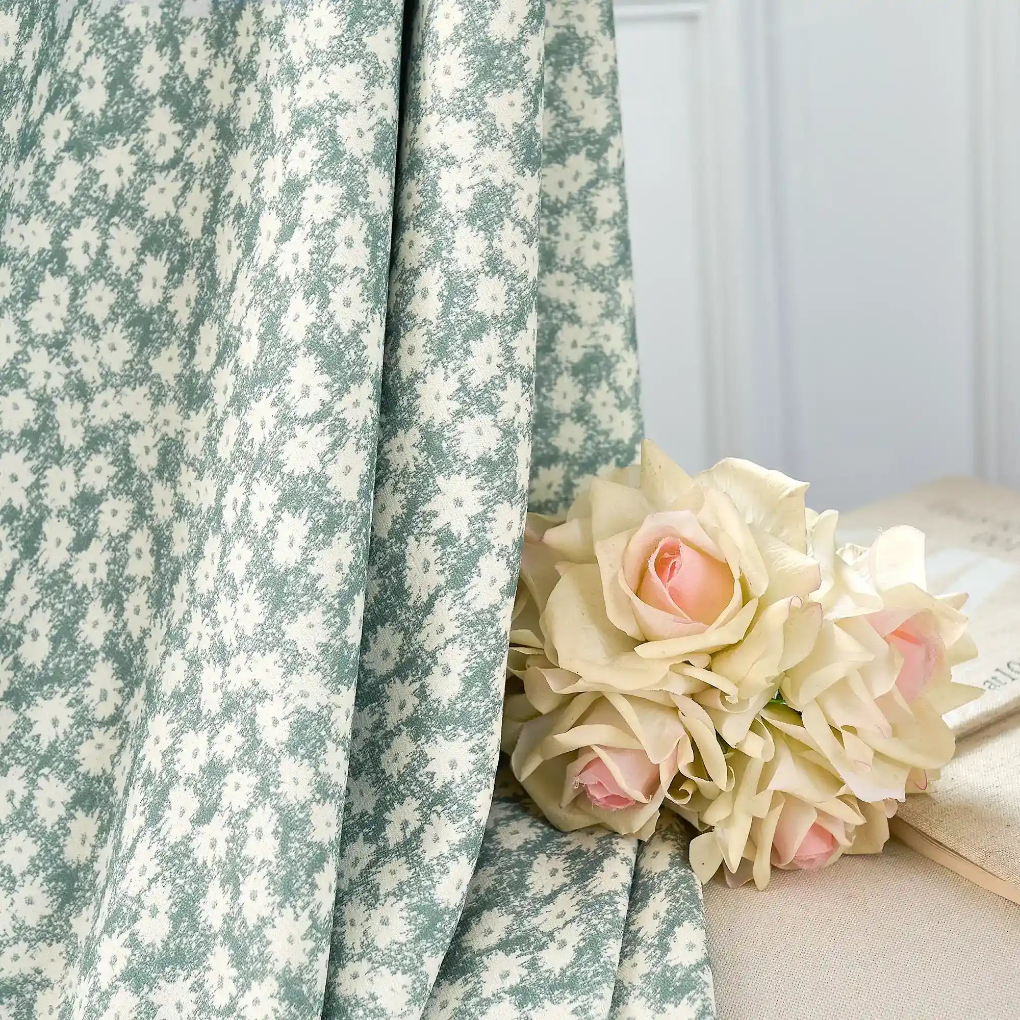 Xanthe Teal Daisy Floral Print Blackout Drapes