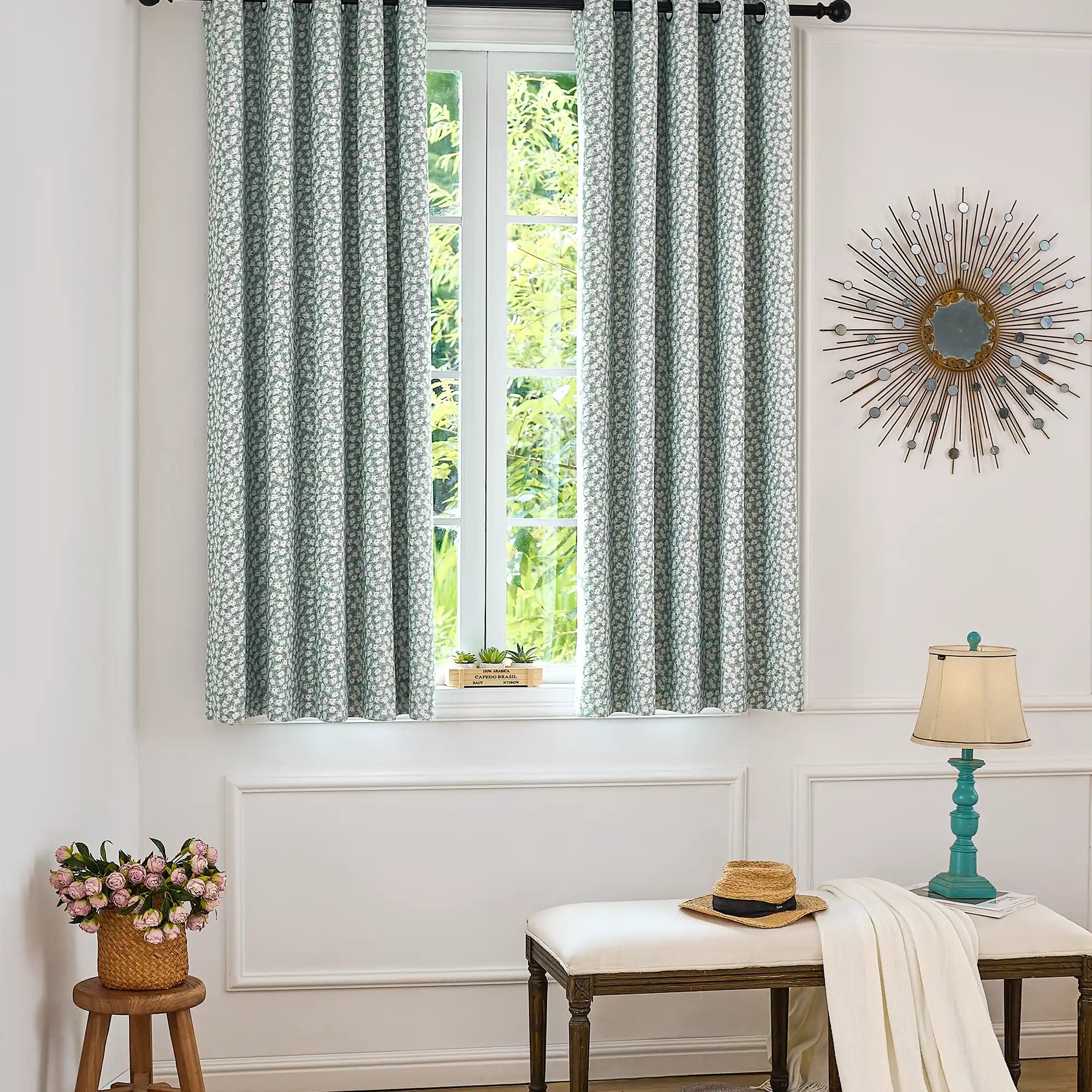 Xanthe Teal Daisy Floral Print Blackout Drapes