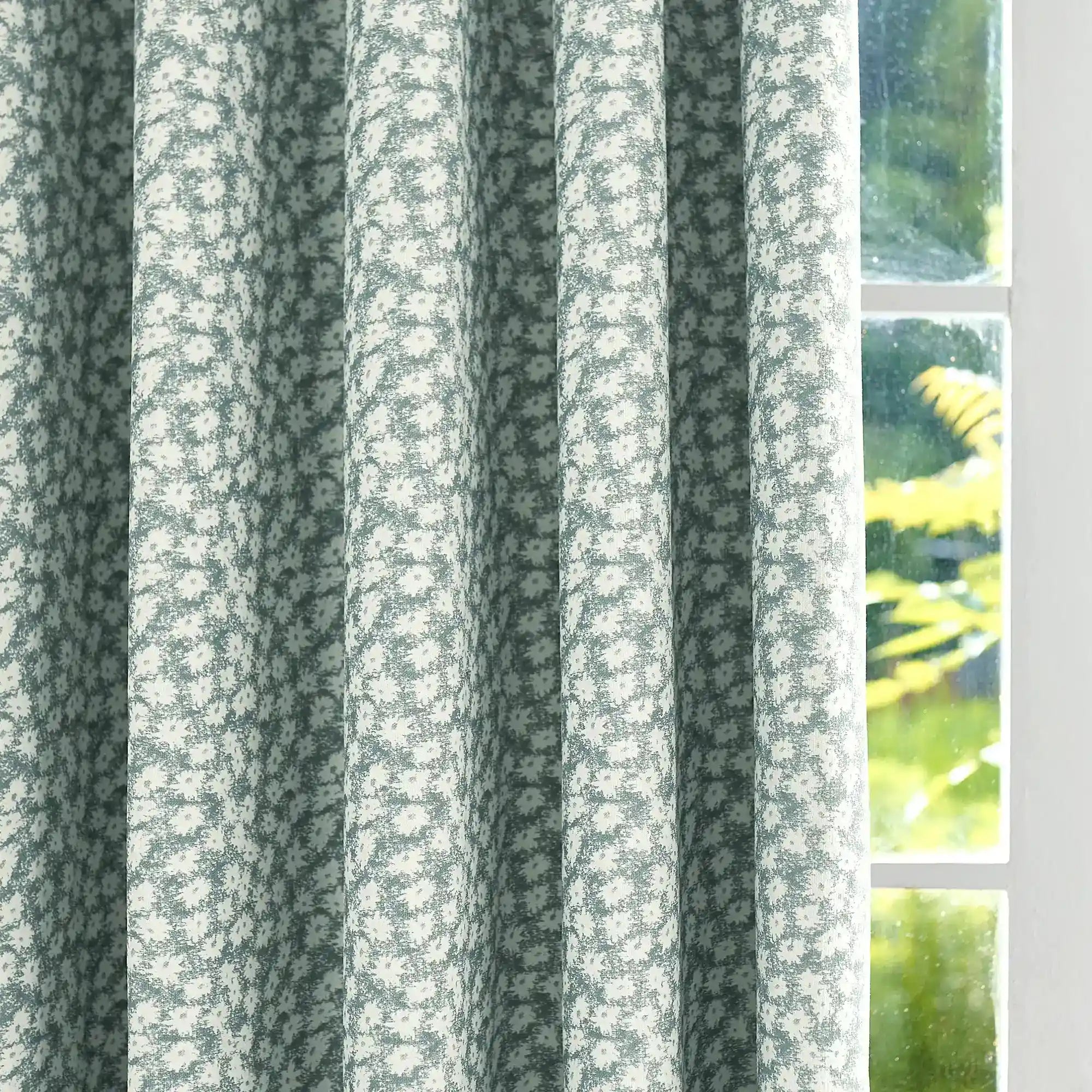 Xanthe Teal Daisy Floral Print Blackout Drapes