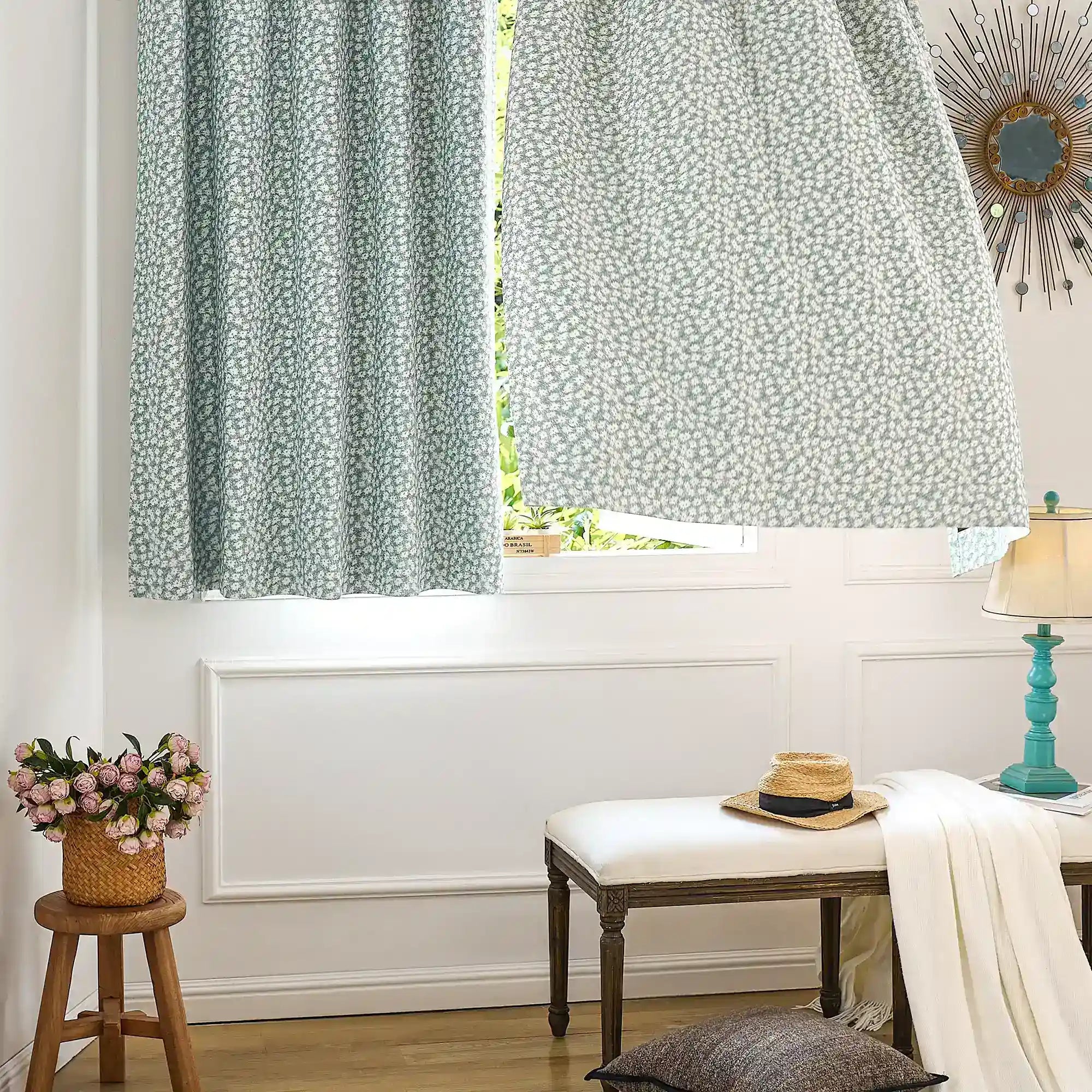 Xanthe Teal Daisy Floral Print Blackout Drapes