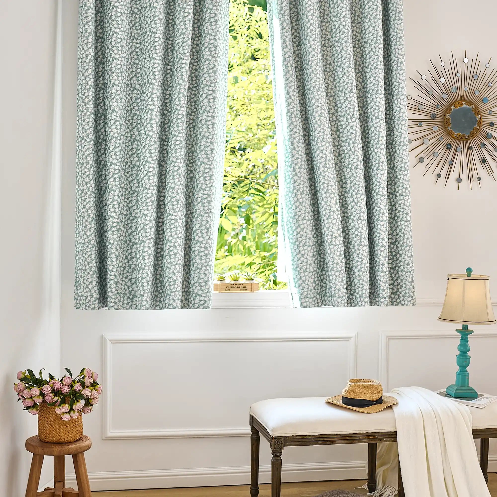 Xanthe Teal Daisy Floral Print Blackout Drapes