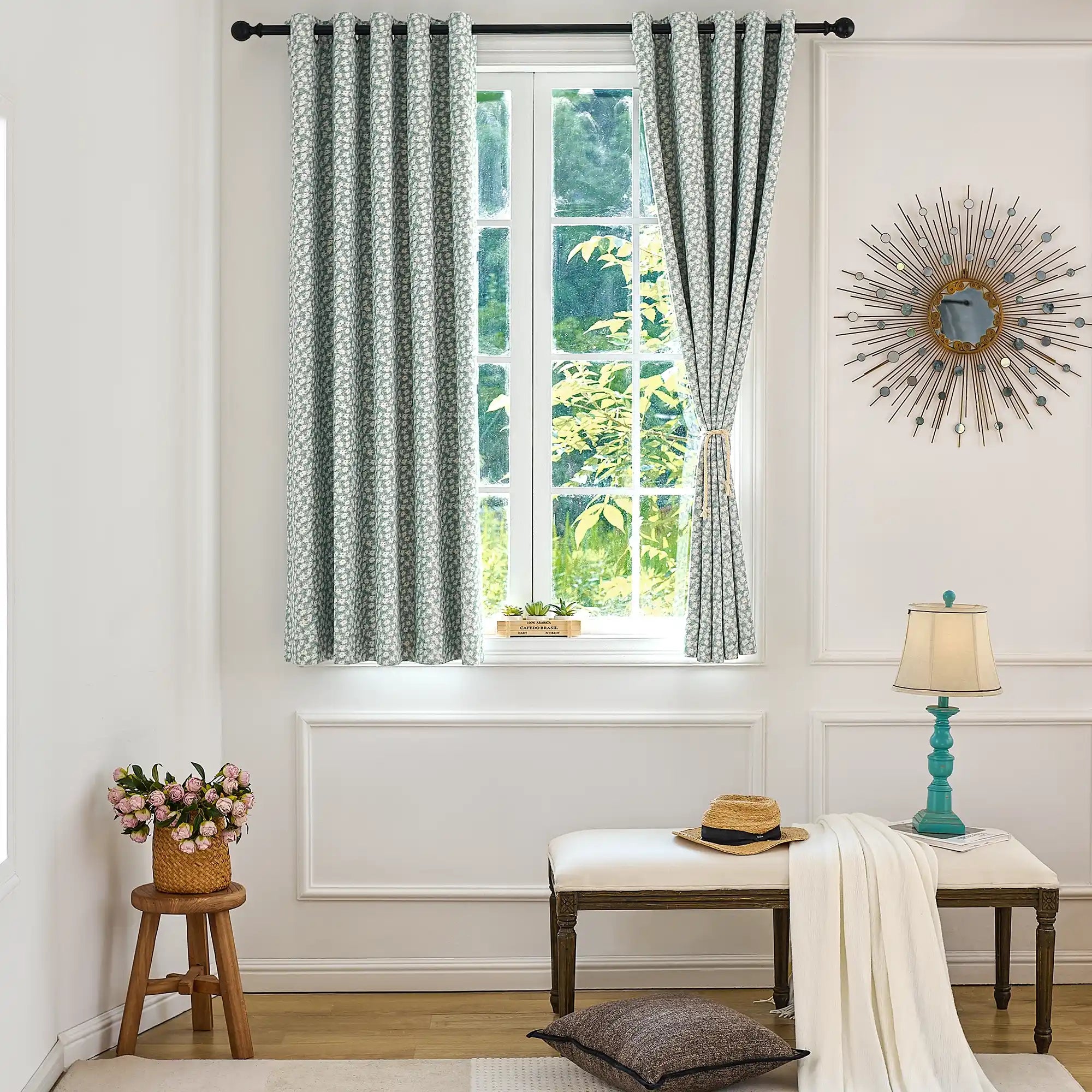 Xanthe Teal Daisy Floral Print Blackout Drapes