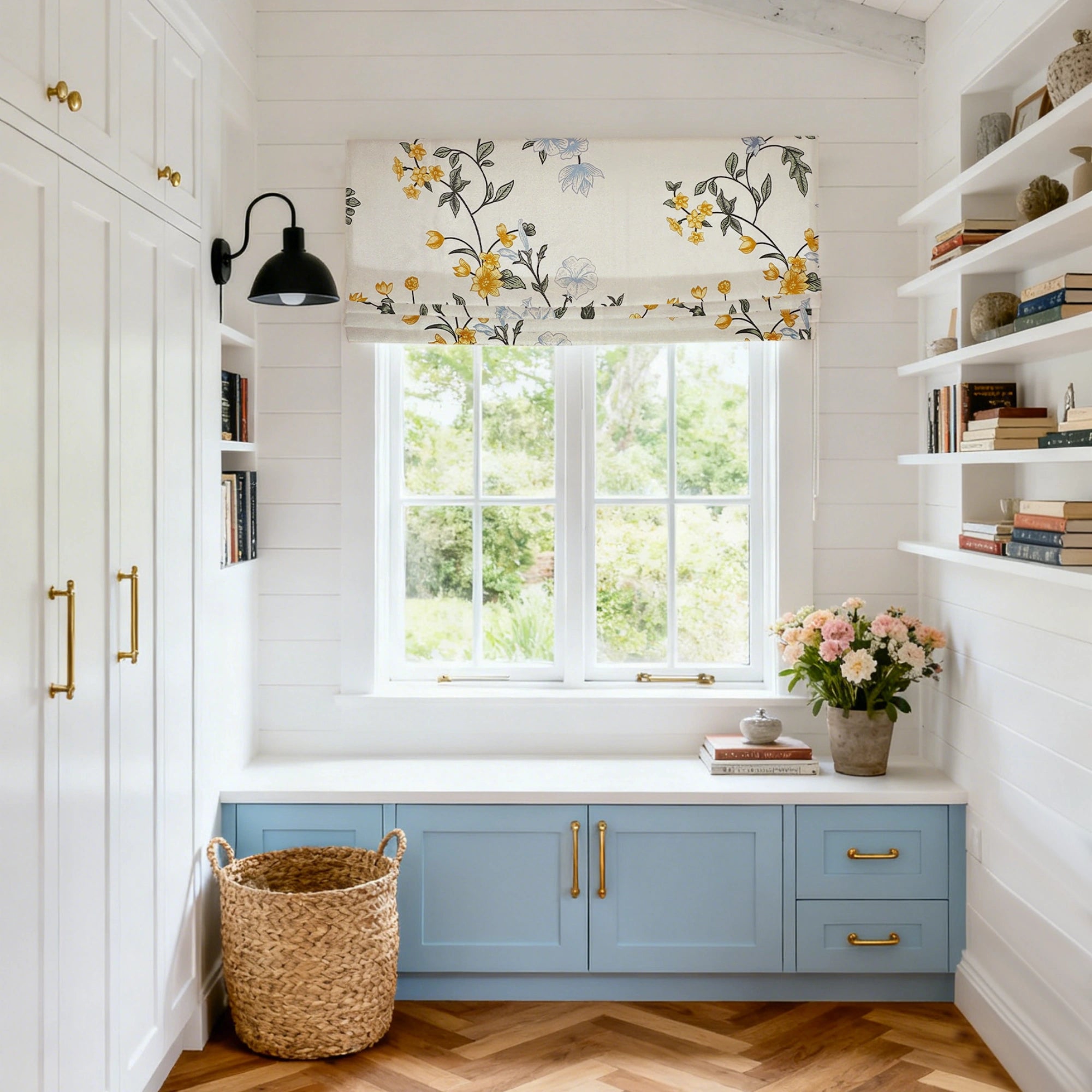 Zaelis Ivory Garden Bloom Floral Print Linen Textured Roman Shades