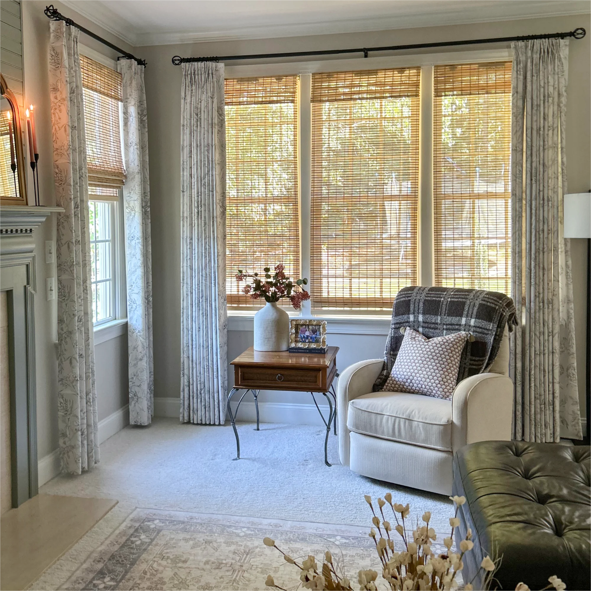 Zoe Cloud Gray Botanical Floral Chenille Drapes