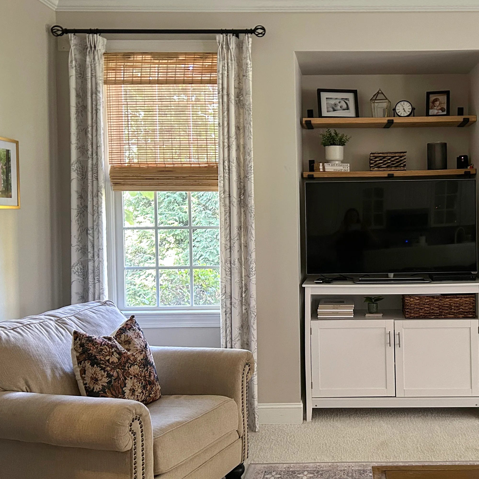 Zoe Cloud Gray Botanical Floral Chenille Drapes