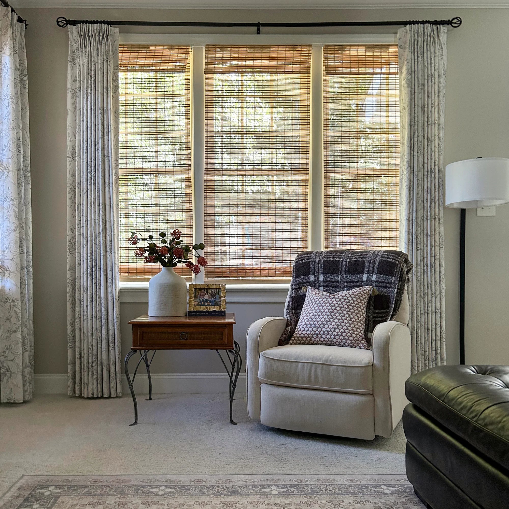 Zoe Cloud Gray Botanical Floral Chenille Drapes