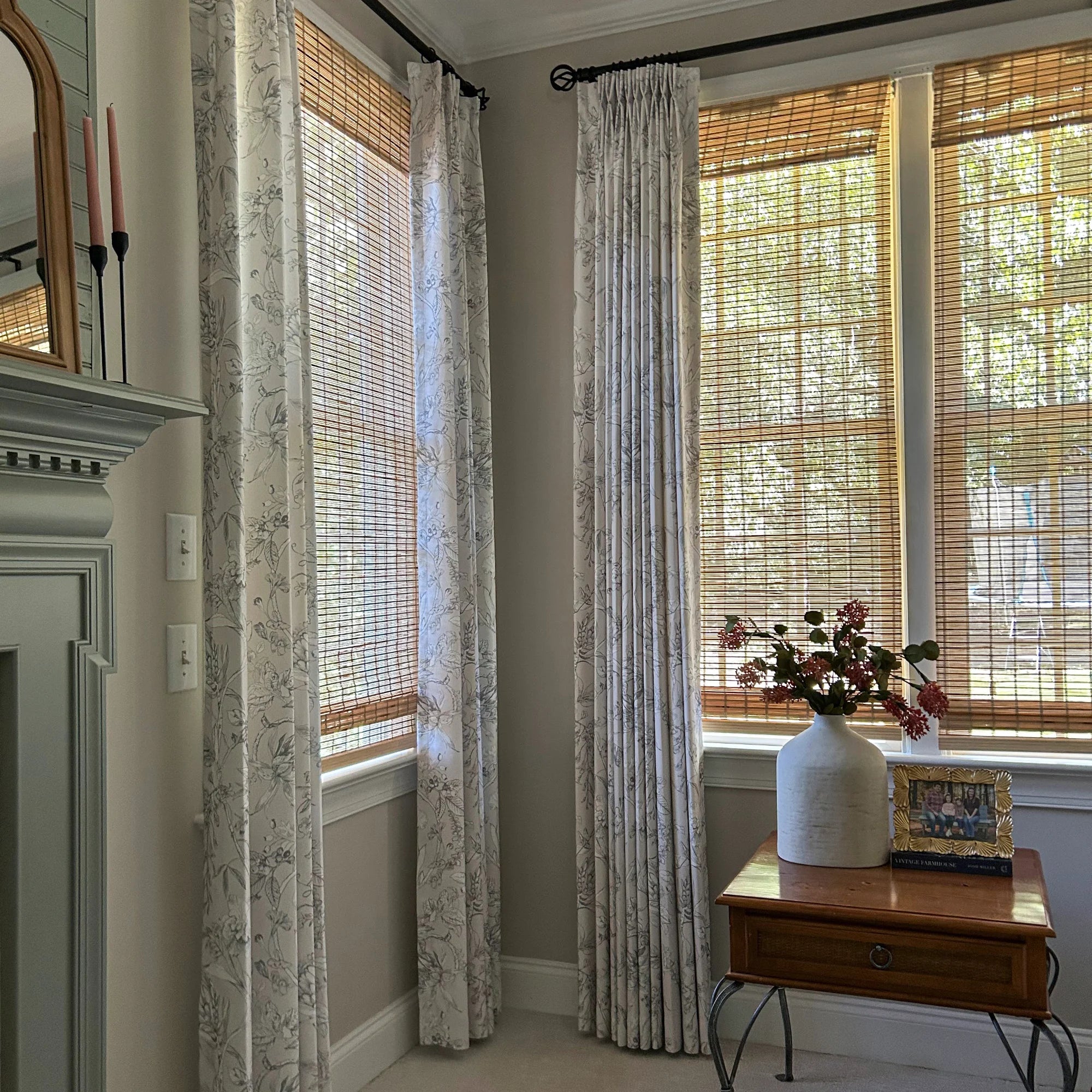 Zoe Cloud Gray Botanical Floral Chenille Drapes