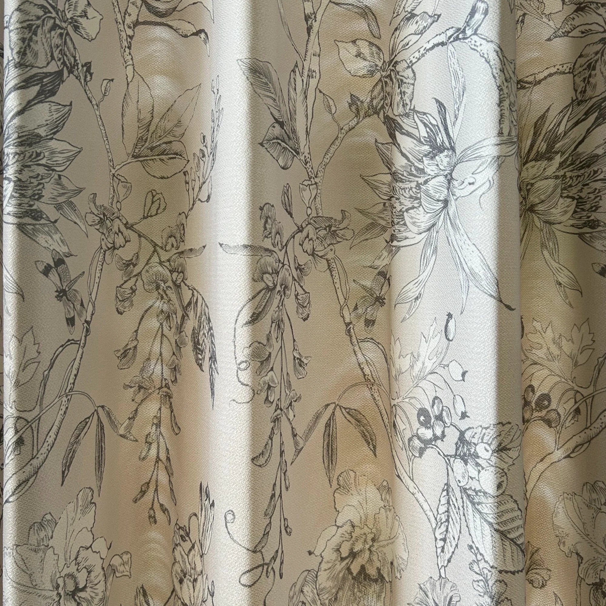 Zoe Cloud Gray Botanical Floral Chenille Drapes