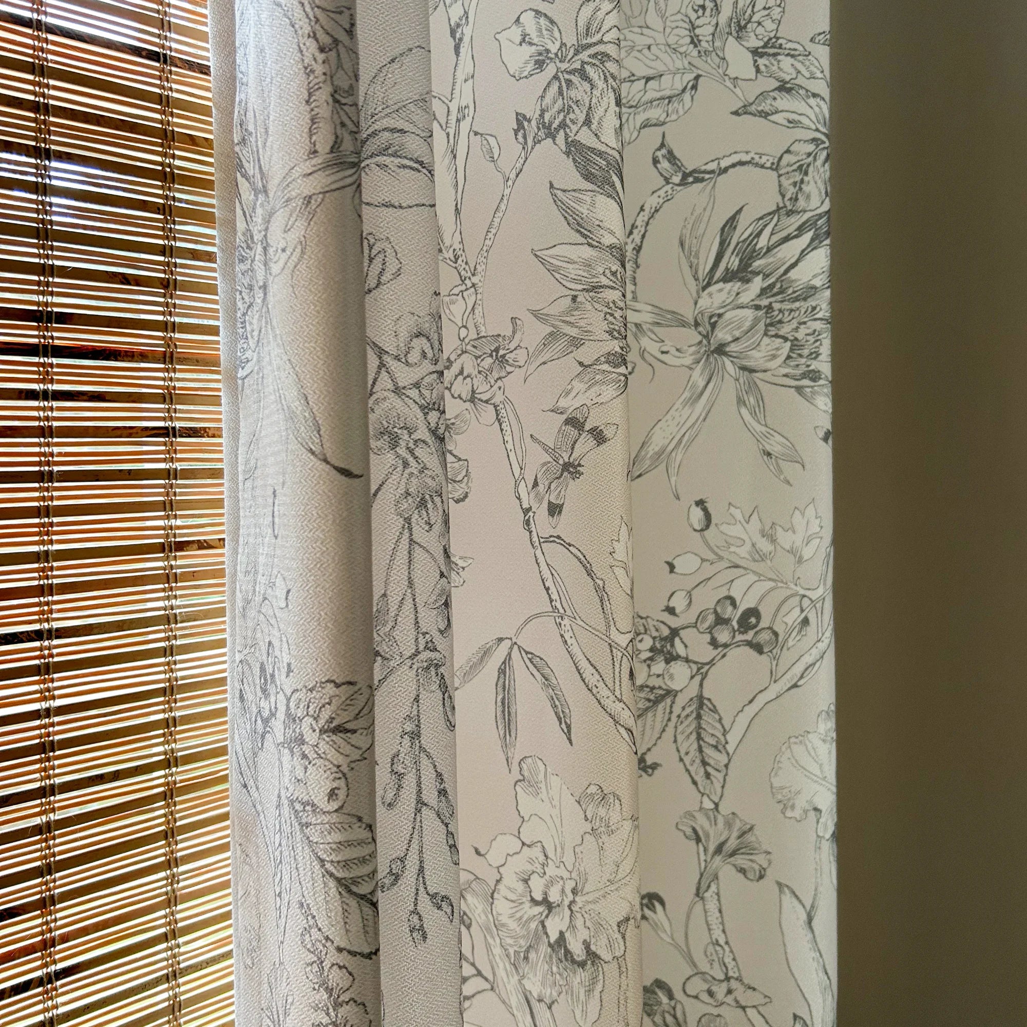 Zoe Cloud Gray Botanical Floral Chenille Drapes