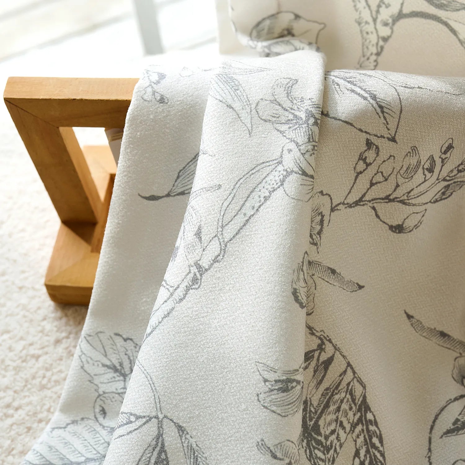 Zoe Cloud Gray Botanical Floral Chenille Drapes