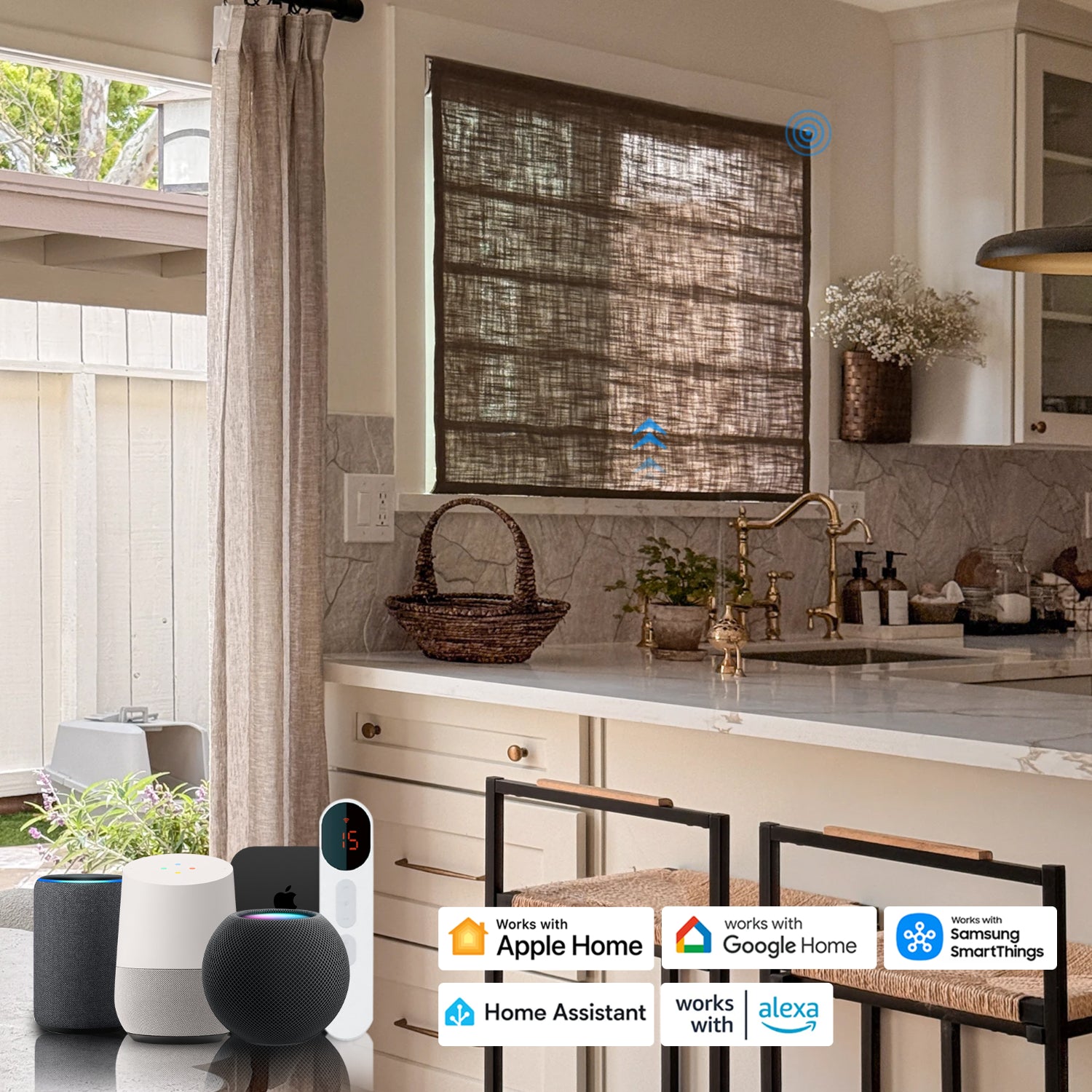 Elara Smart Motorized Linen Roman Shade