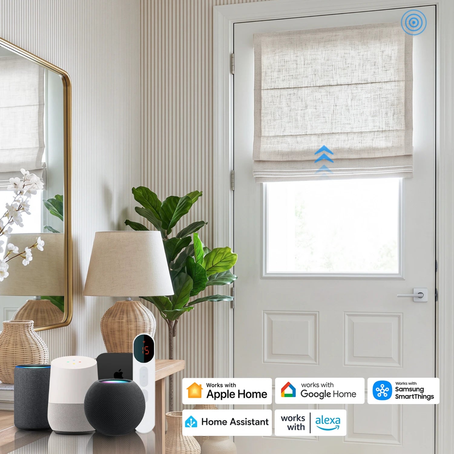 Gwynara Smart Motorized Linen-Blend Roman Shades
