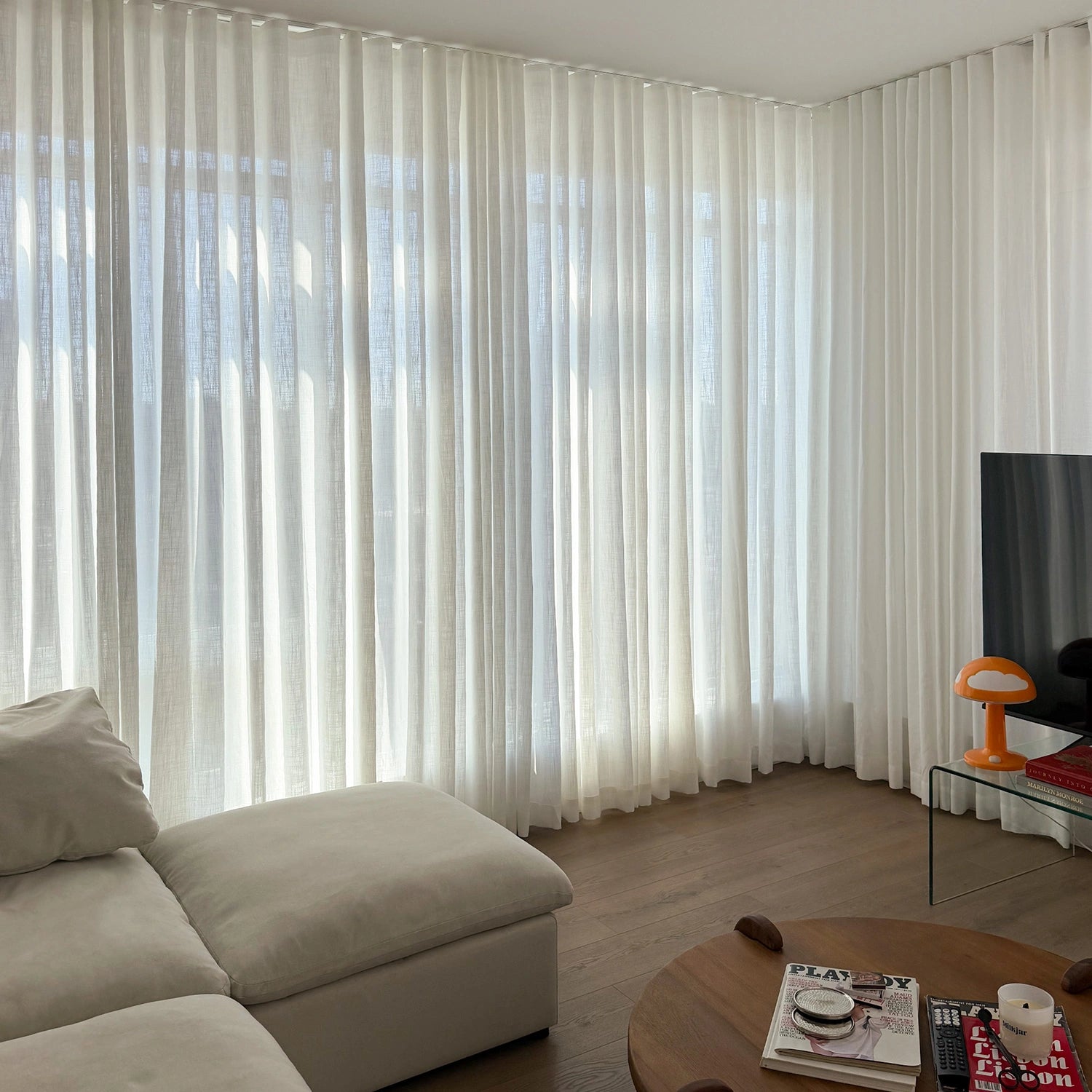 Nina Cotton Blend Drapery Pleat for Large Windows – Elegant Light Filtering Curtains for Living Room & Dining Room