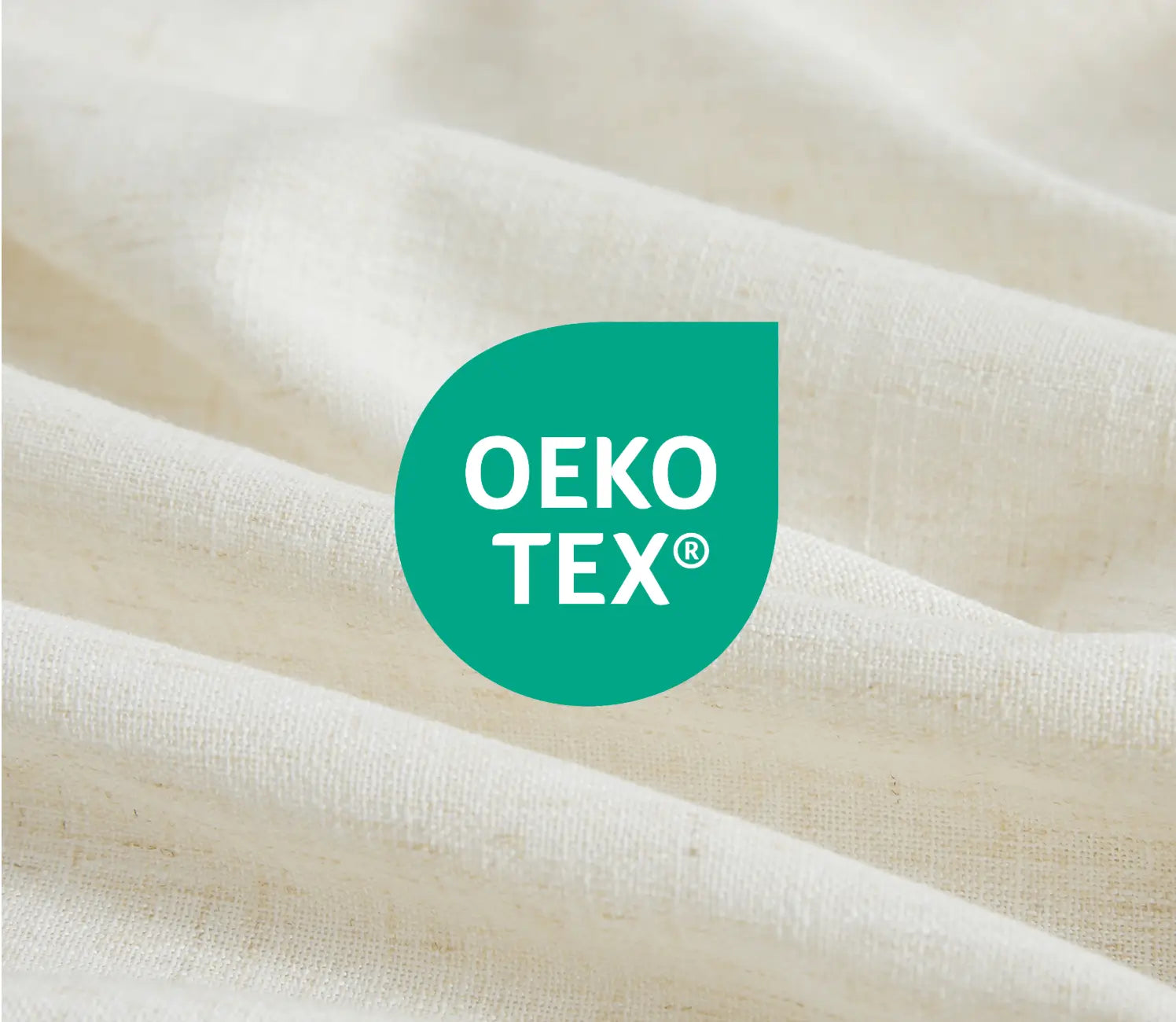 Oeko-Tex certification on fabric with a white background