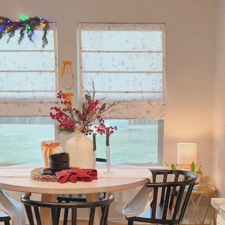 Sylviana Yellow Wildflowers Linen Textured  Roman Shades for Large Windows