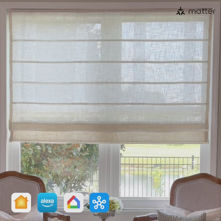 Miravel Smart Motorized Linen Blend Sheer Roman Shades