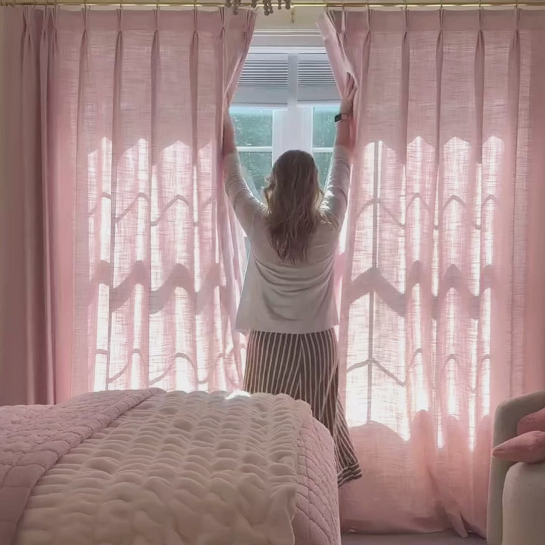 Elara Linen Curtains – Elegant Drapes 19-video showcasing elegant linen drapes with soft light-filtering in modern home interior